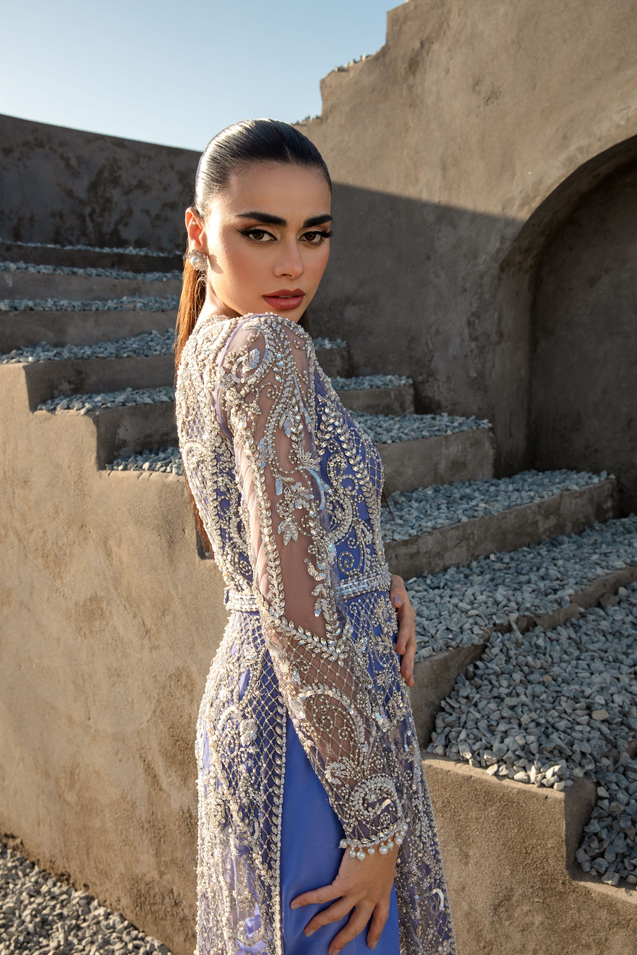 Pakistani Rich Purple Embellished Net Formal Dress (2-Piece) - Image 6