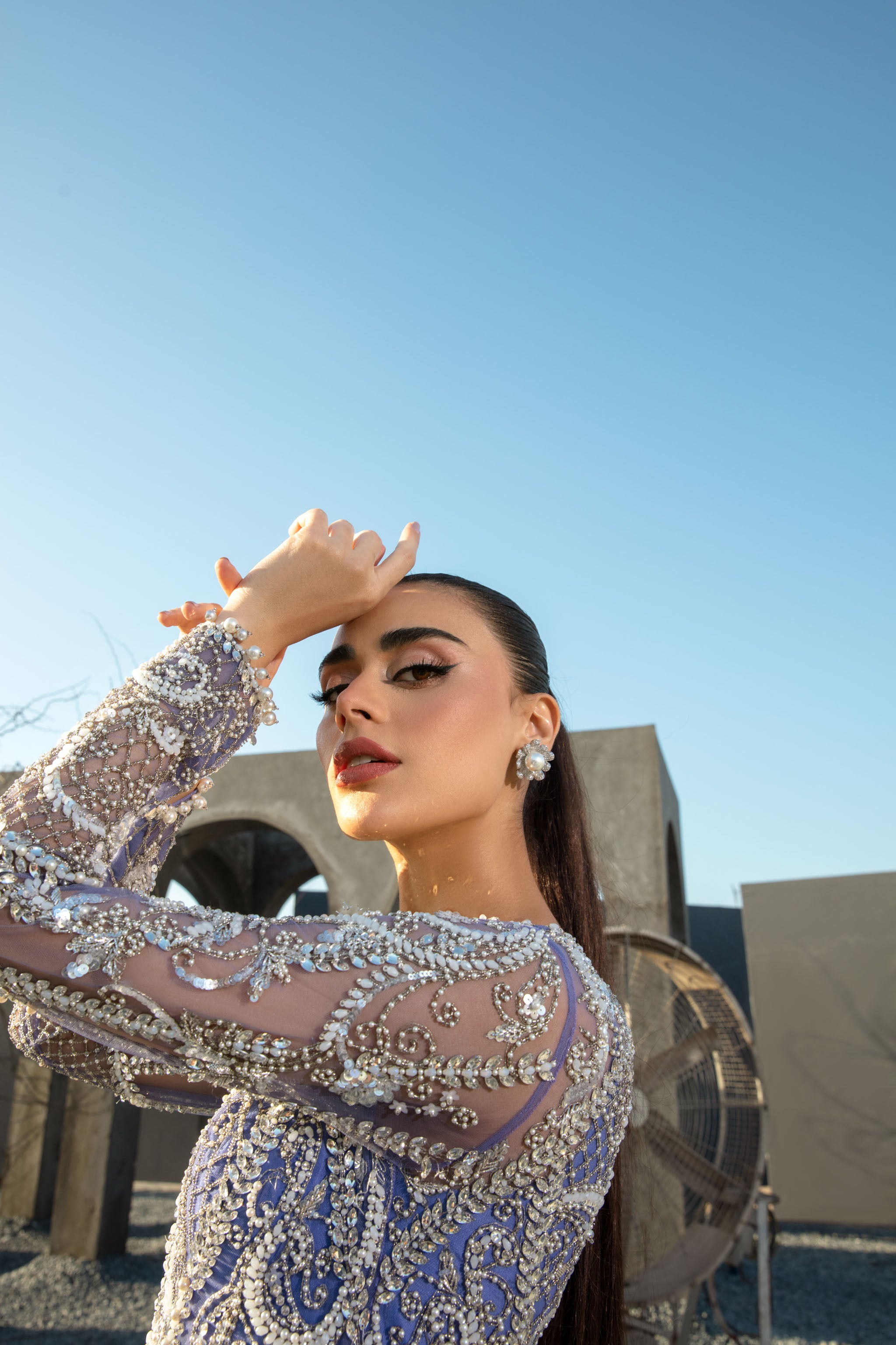 Pakistani Rich Purple Embellished Net Formal Dress (2-Piece) - Image 7