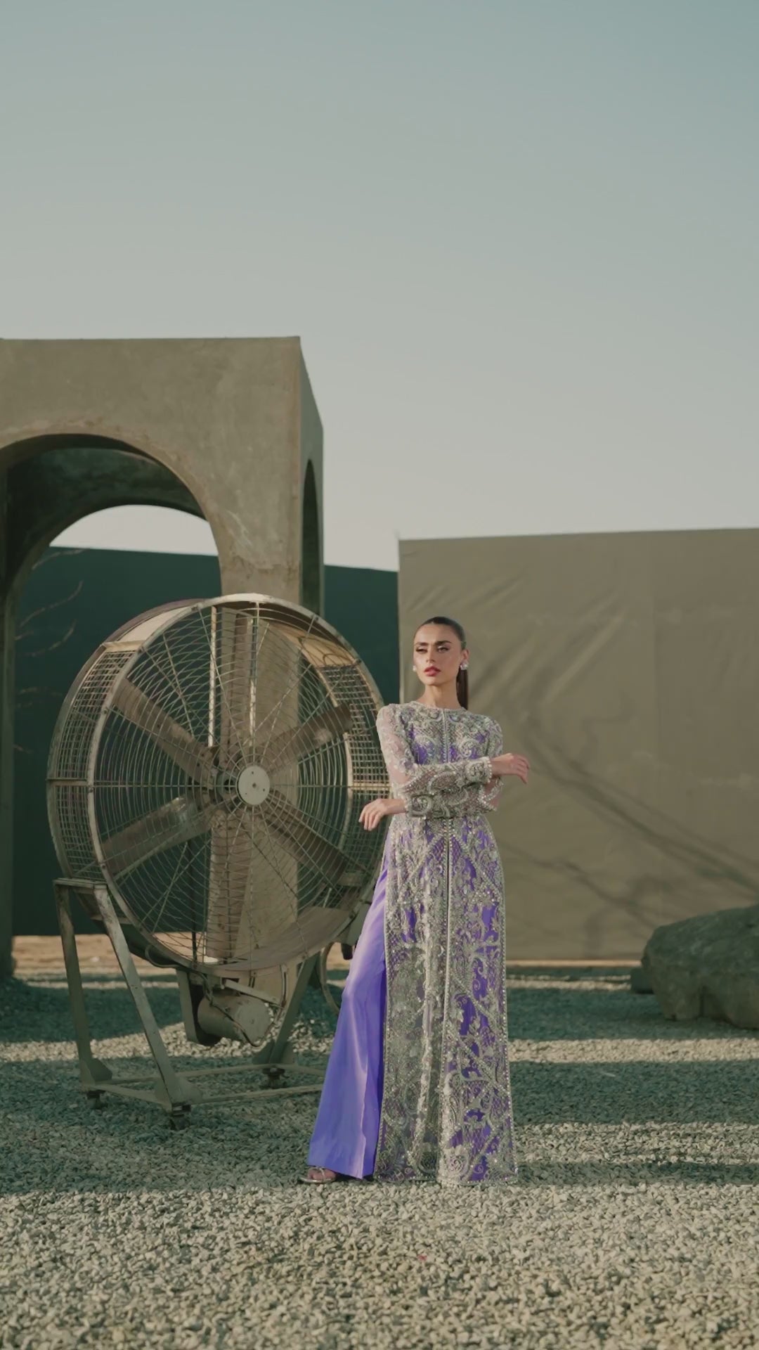 Pakistani Rich Purple Embellished Net Formal Dress (2-Piece) - Image 9