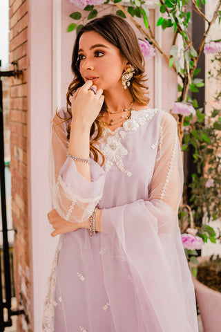 Pakistani Soft Lilac Embroidered Net Salwar Kameez (3-Piece) - Image 2