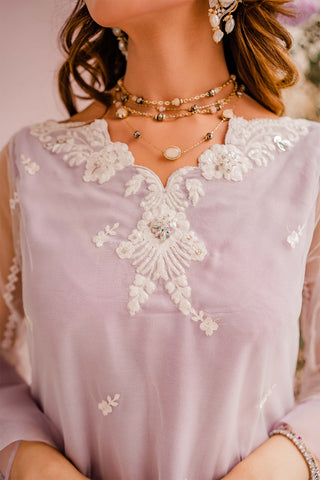 Pakistani Soft Lilac Embroidered Net Salwar Kameez (3-Piece) - Image 4