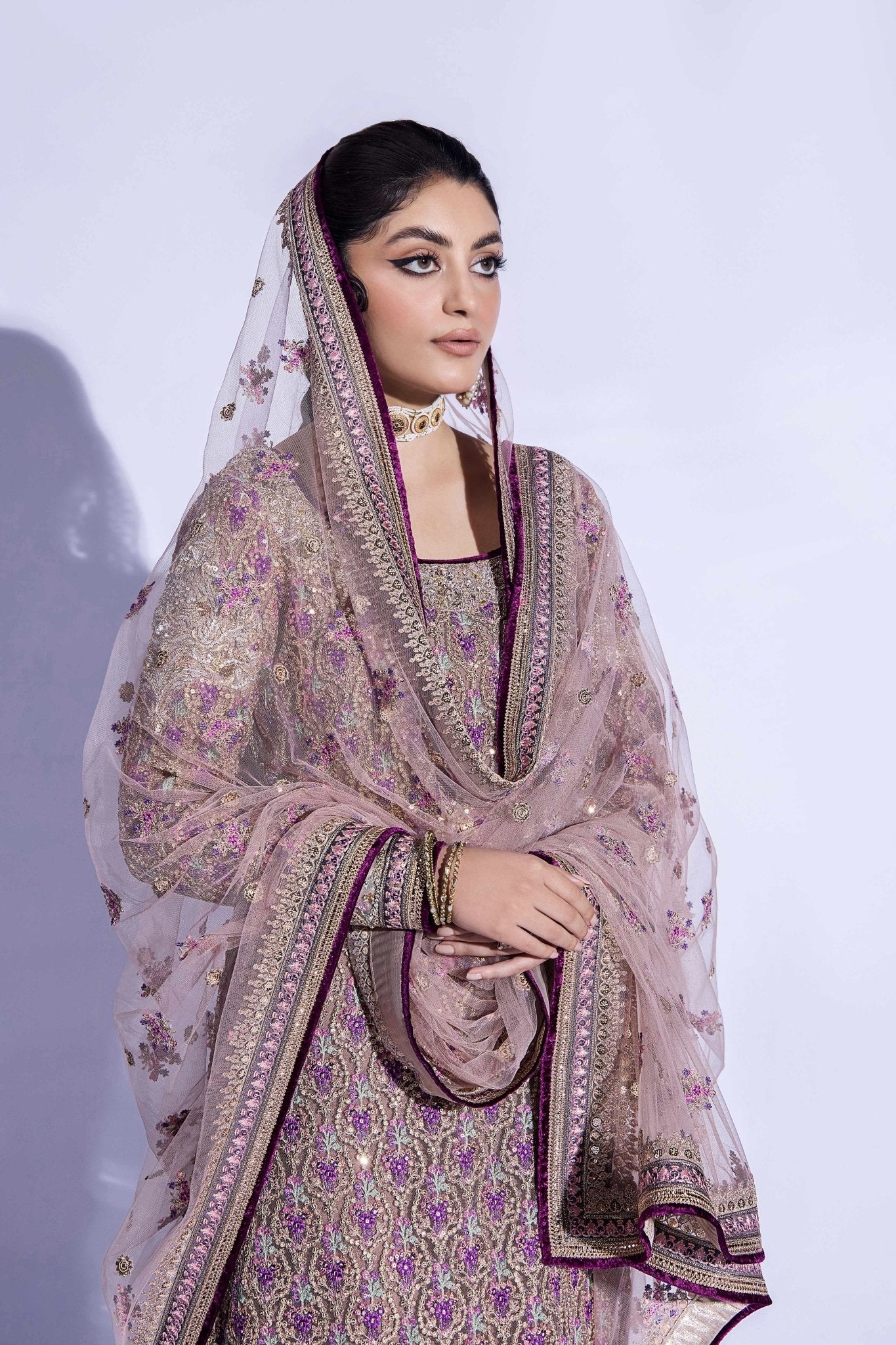 Mauve Zardozi Net Salwar Kameez (3-Piece) - Image 3