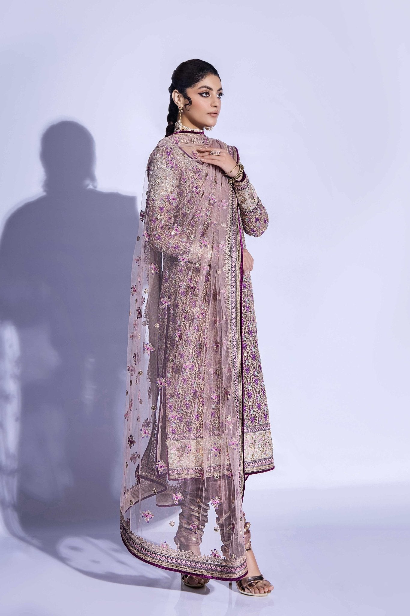 Mauve Zardozi Net Salwar Kameez (3-Piece) - Image 5