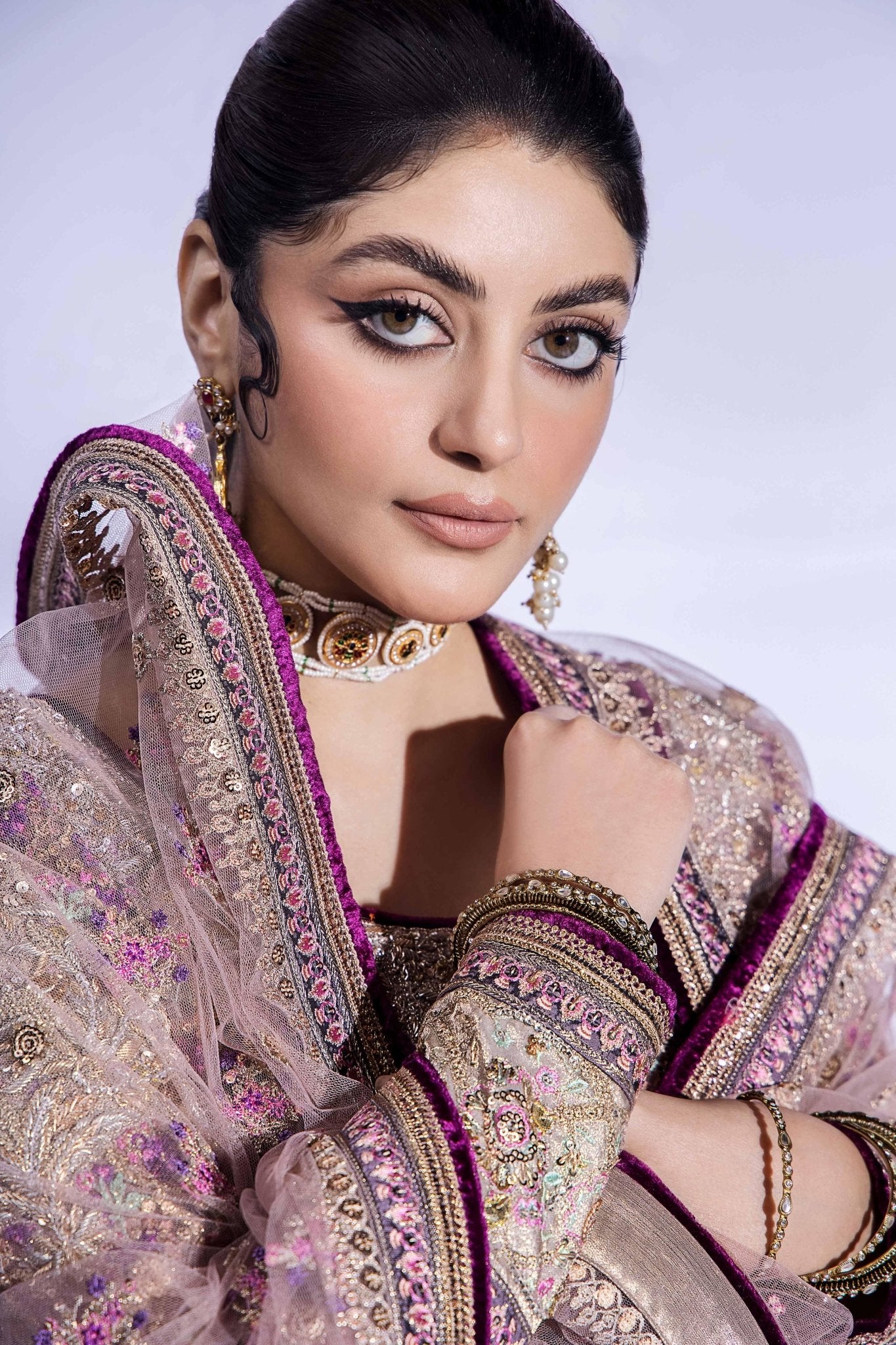 Mauve Zardozi Net Salwar Kameez (3-Piece) - Image 8