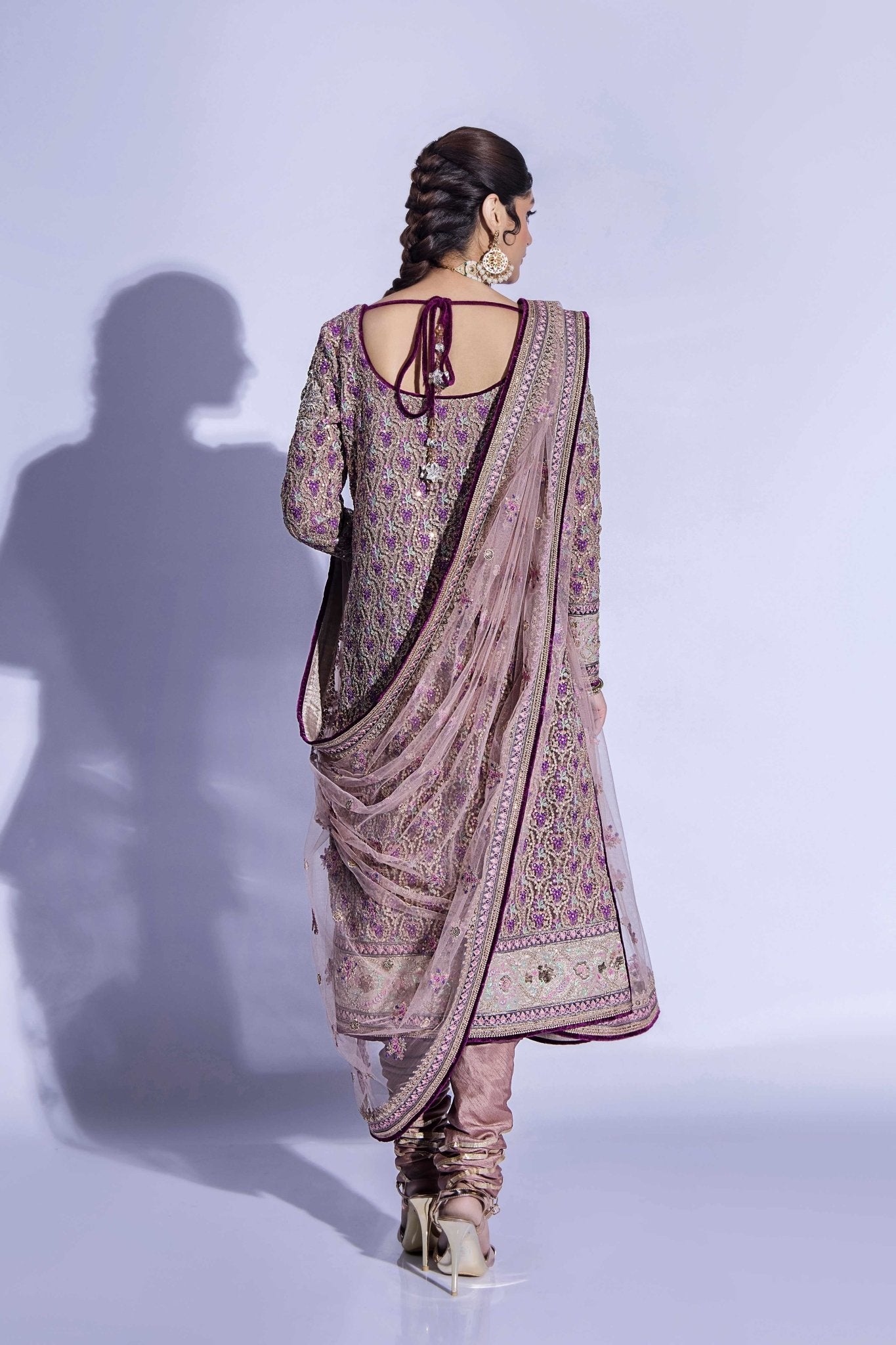 Mauve Zardozi Net Salwar Kameez (3-Piece) - Image 9