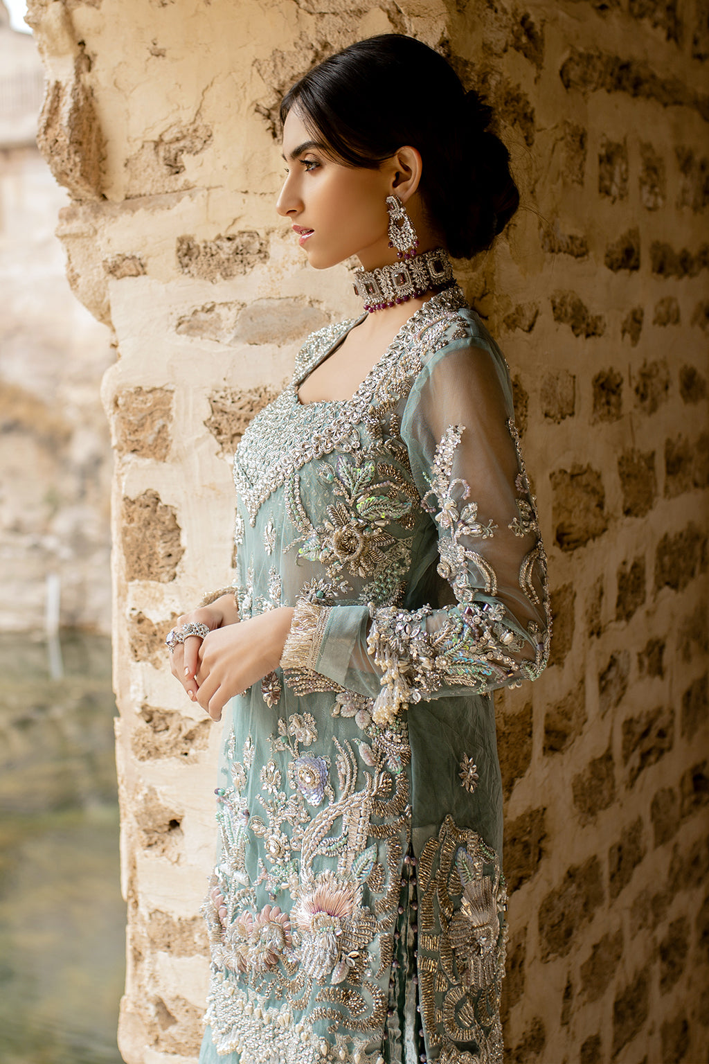 Lilac 3D Embellished Organza Long Shirt (3-Piece) - Image 1