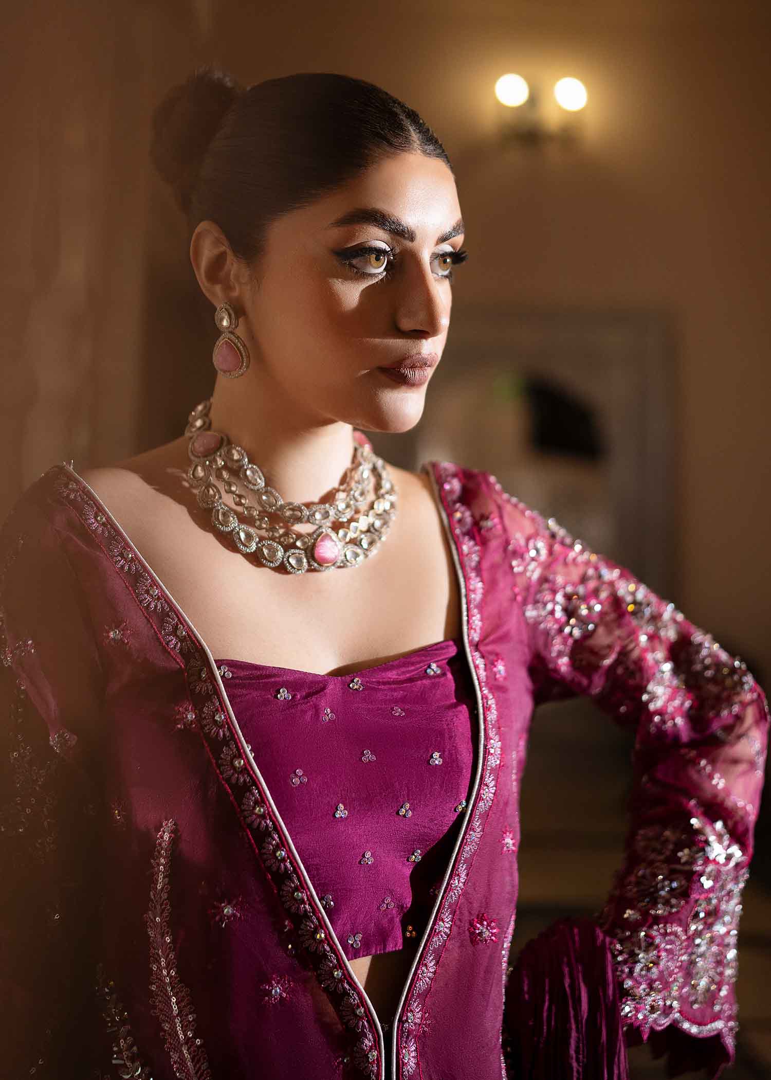 Violet Crystal & Pearl Organza Jacket Set (3-Piece) - Image 5