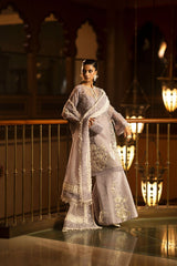 Pakistani Lavender Cutwork Organza Jacket 3-Piece Set - Image 3