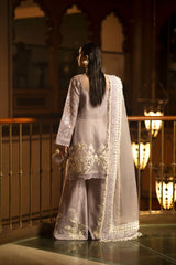Pakistani Lavender Cutwork Organza Jacket 3-Piece Set - Image 5