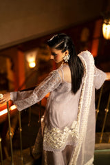 Pakistani Lavender Cutwork Organza Jacket 3-Piece Set - Image 6