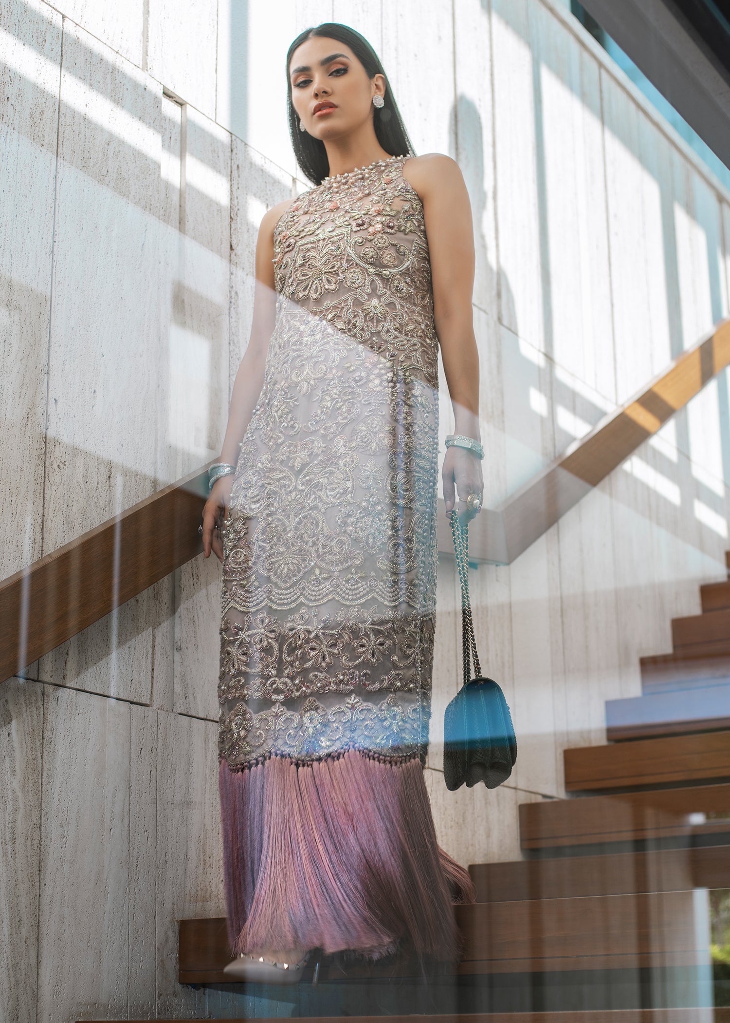 Pakistani Lilac Embellished Organza Salwar Kameez (3-Piece) - Image 3