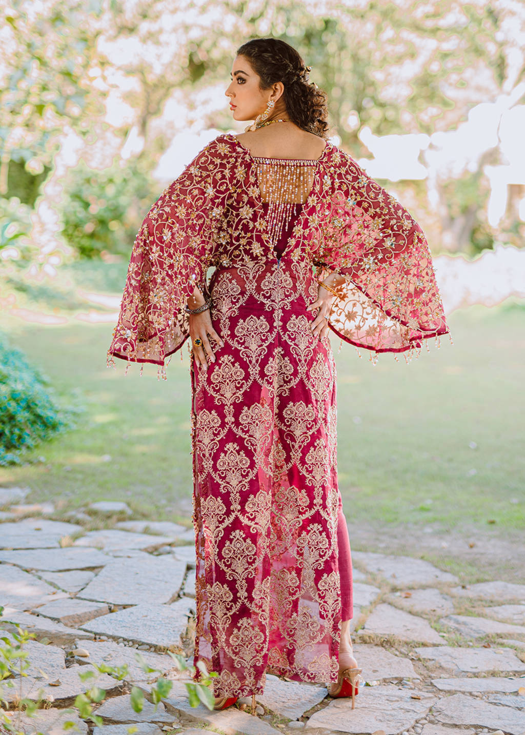 Plum Embroidered Organza Long Shirt (2-Piece) - Image 2