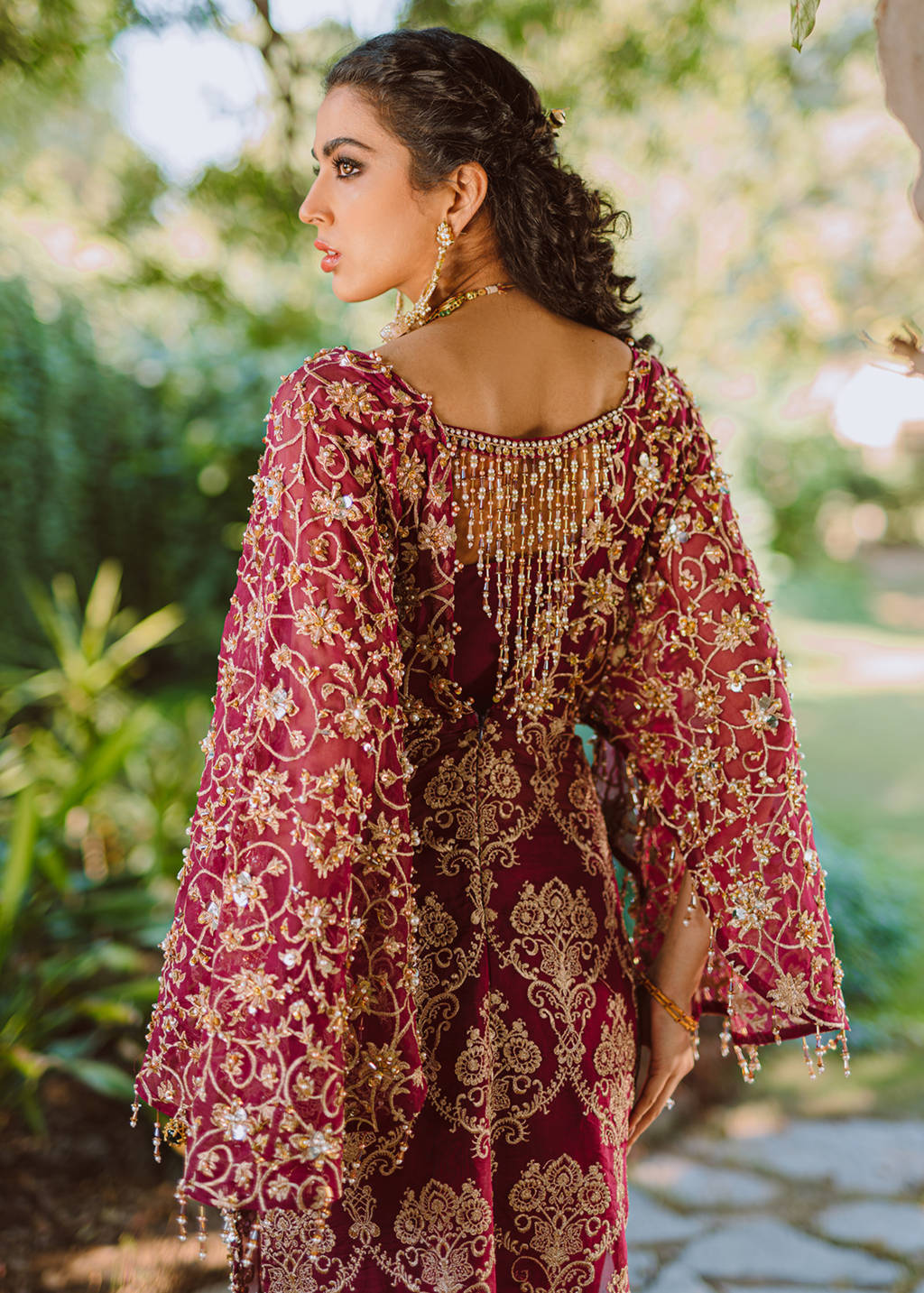 Plum Embroidered Organza Long Shirt (2-Piece) - Image 3