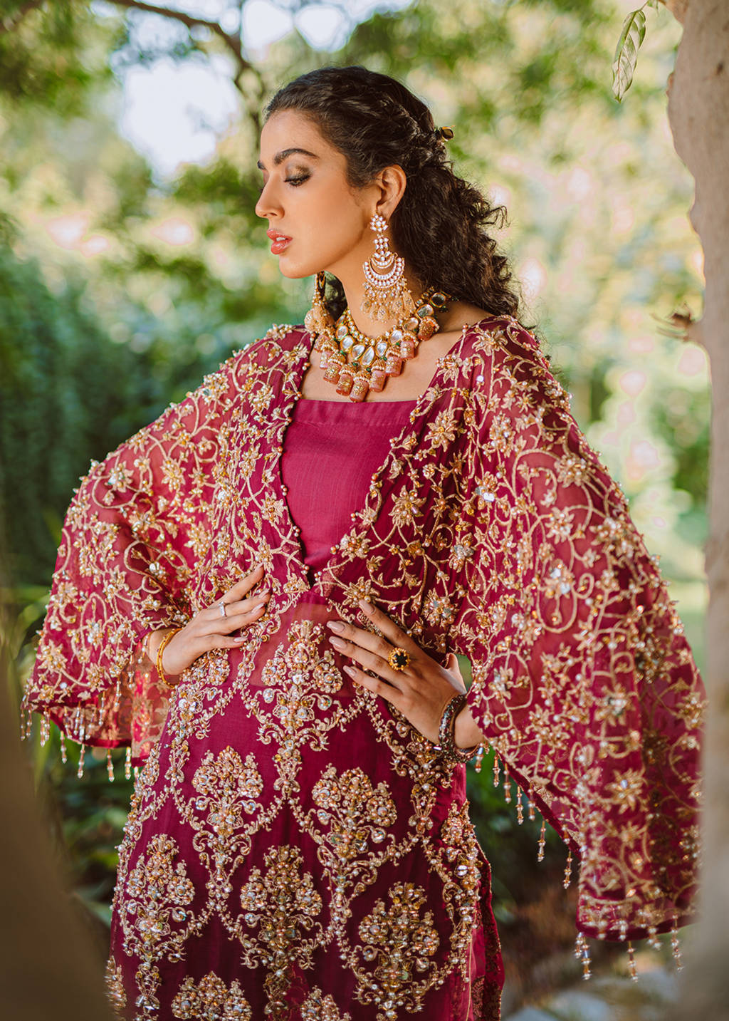 Plum Embroidered Organza Long Shirt (2-Piece) - Image 4