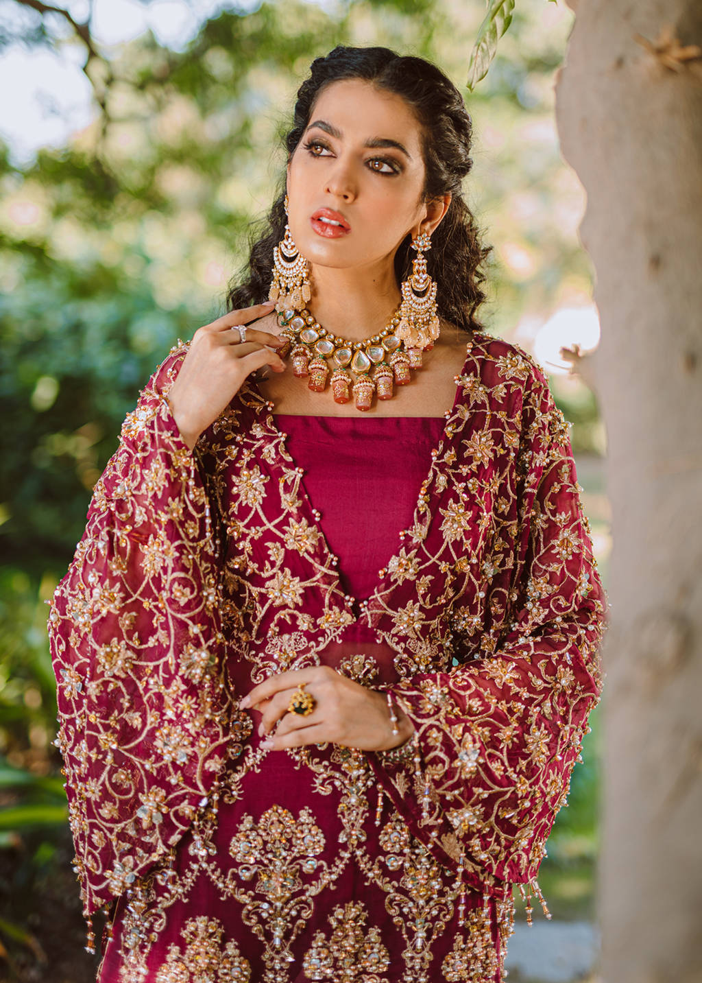 Plum Embroidered Organza Long Shirt (2-Piece) - Image 5