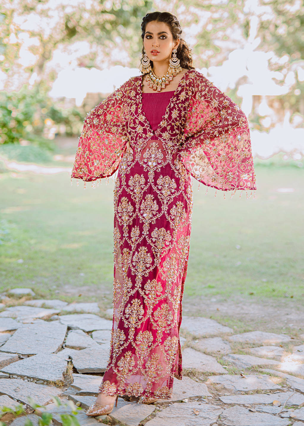 Plum Embroidered Organza Long Shirt (2-Piece) - Image 6