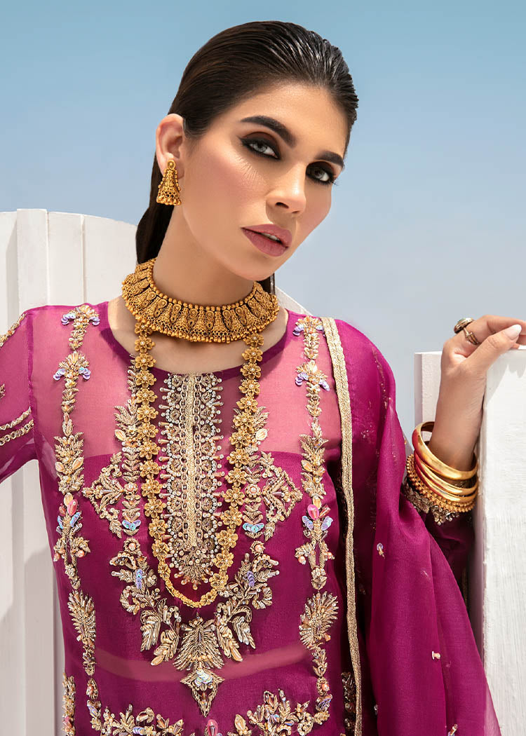 Indian Plum Embroidered Organza Salwar Kameez (3-Piece) - Image 2