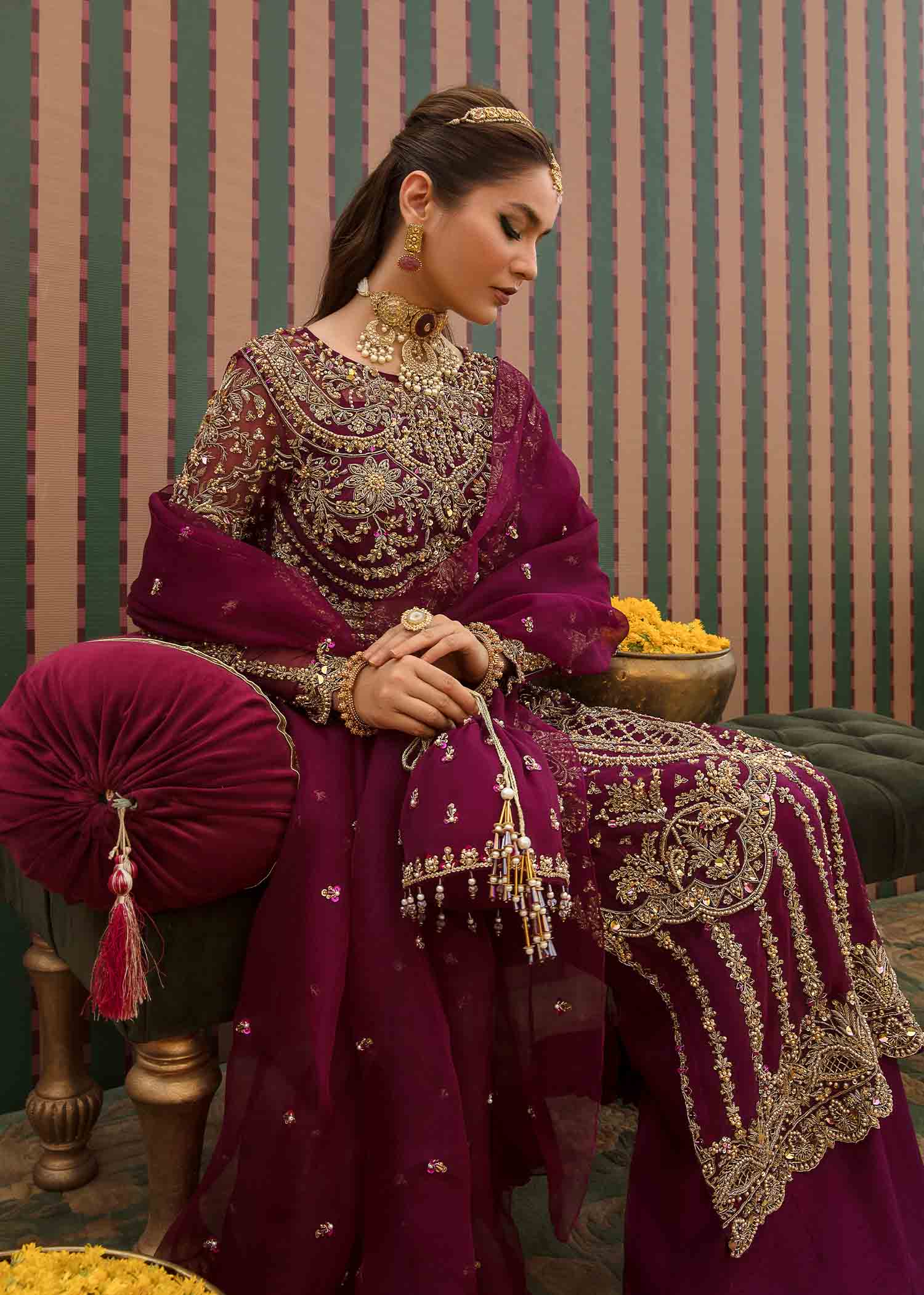 Indian Plum Hand-Embellished Organza & Silk Salwar Kameez (3-Piece) - Image 7