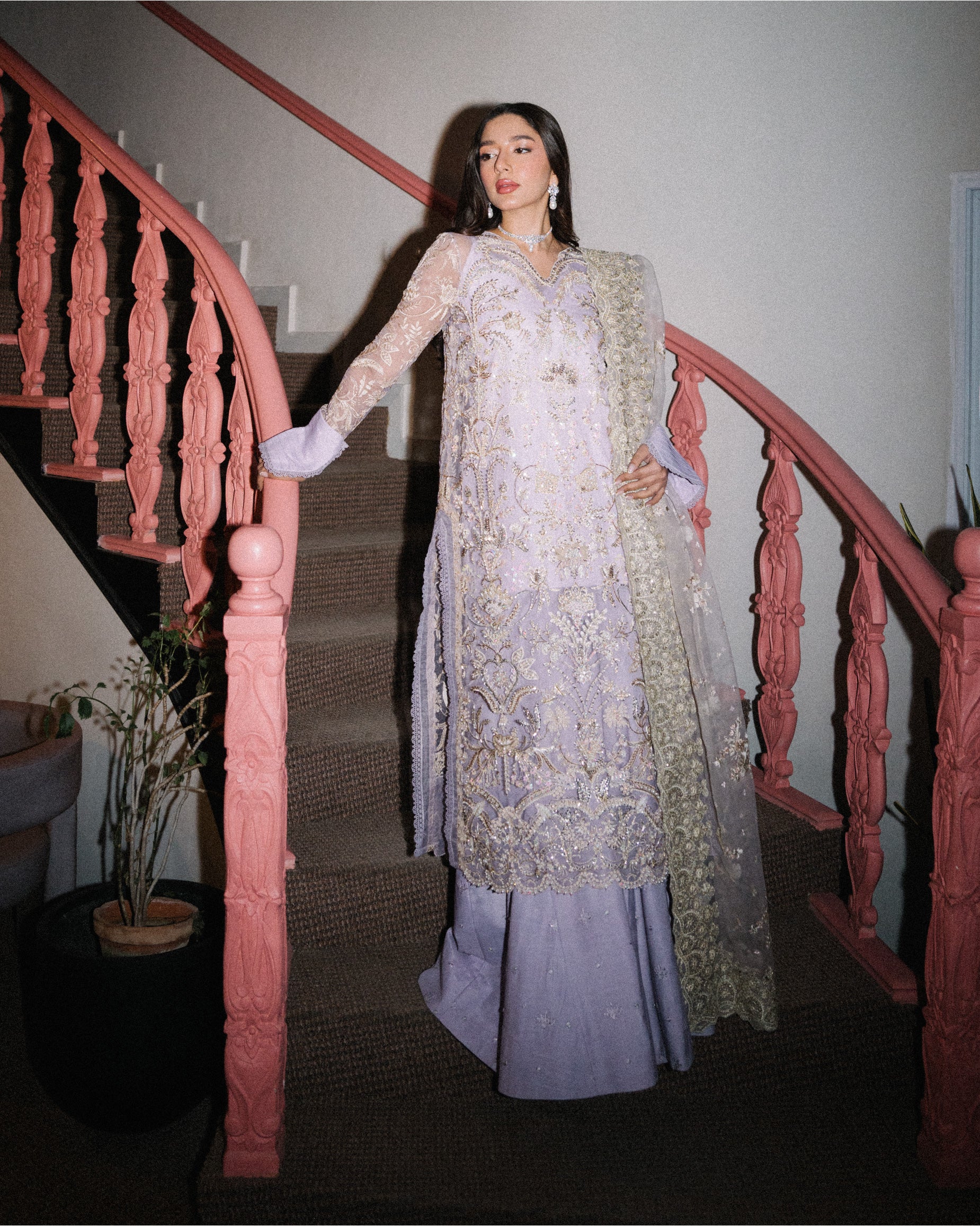 Lilac Embroidered Organza 3-Piece Salwar Kameez - Image 1