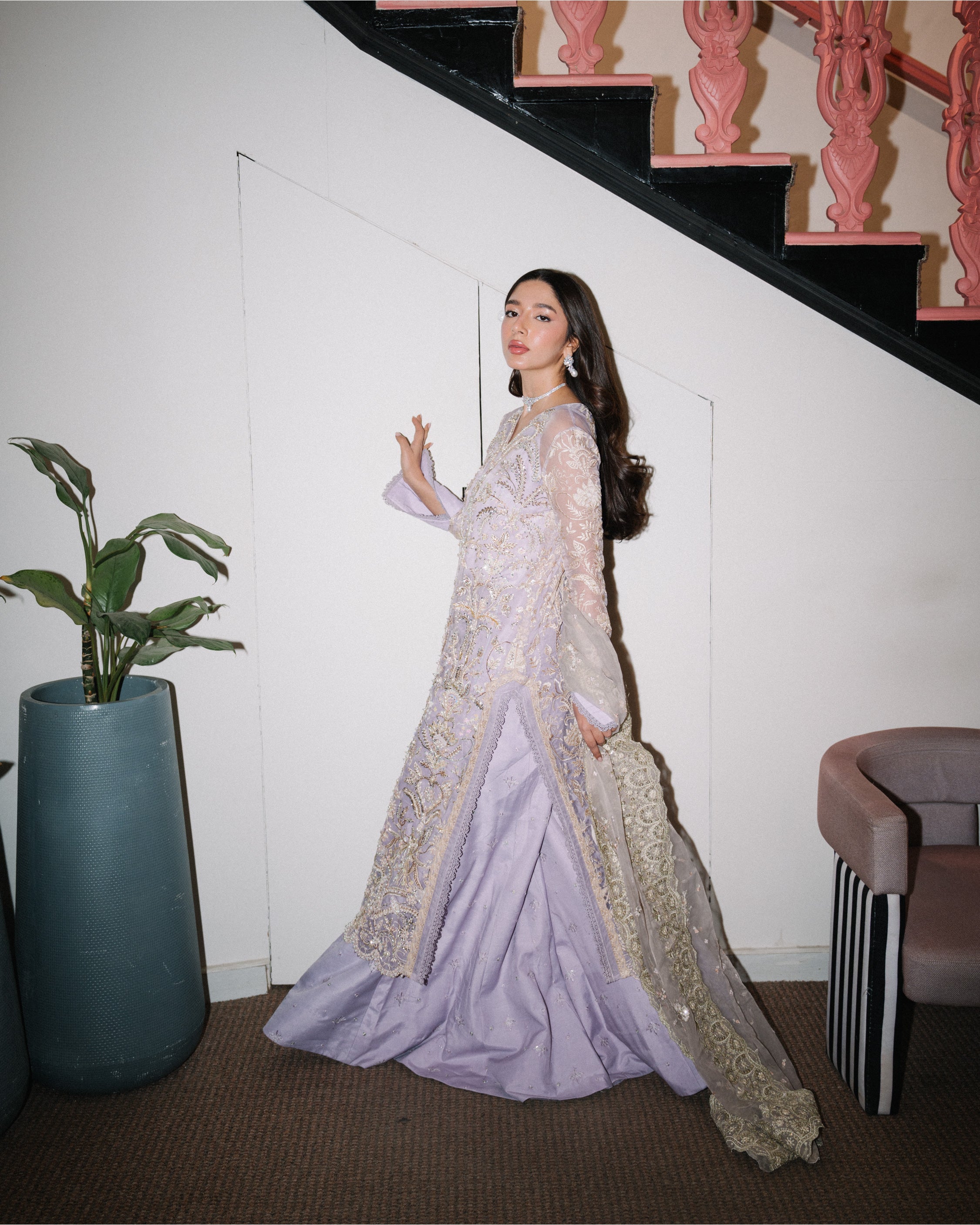 Lilac Embroidered Organza 3-Piece Salwar Kameez - Image 2