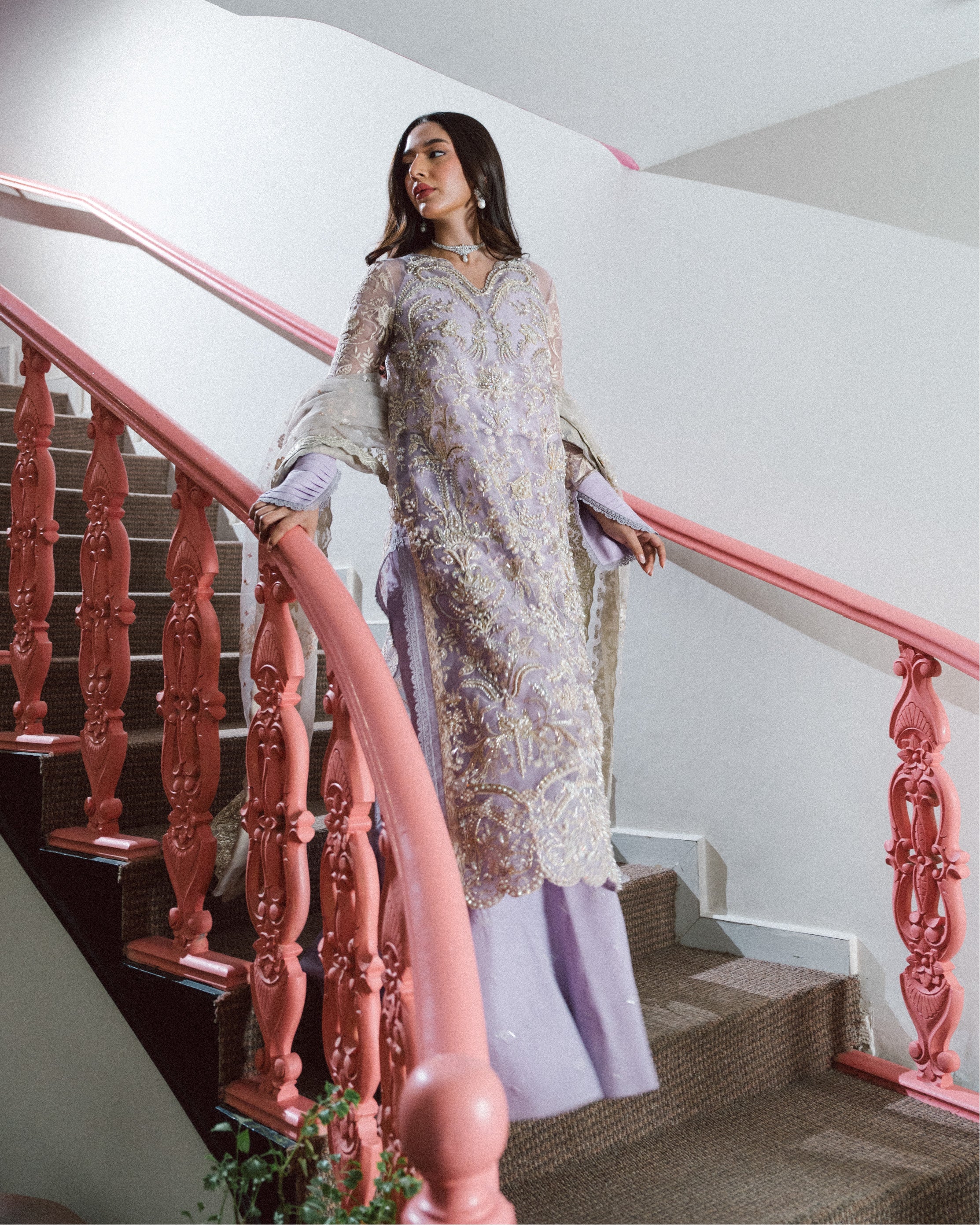 Lilac Embroidered Organza 3-Piece Salwar Kameez - Image 5