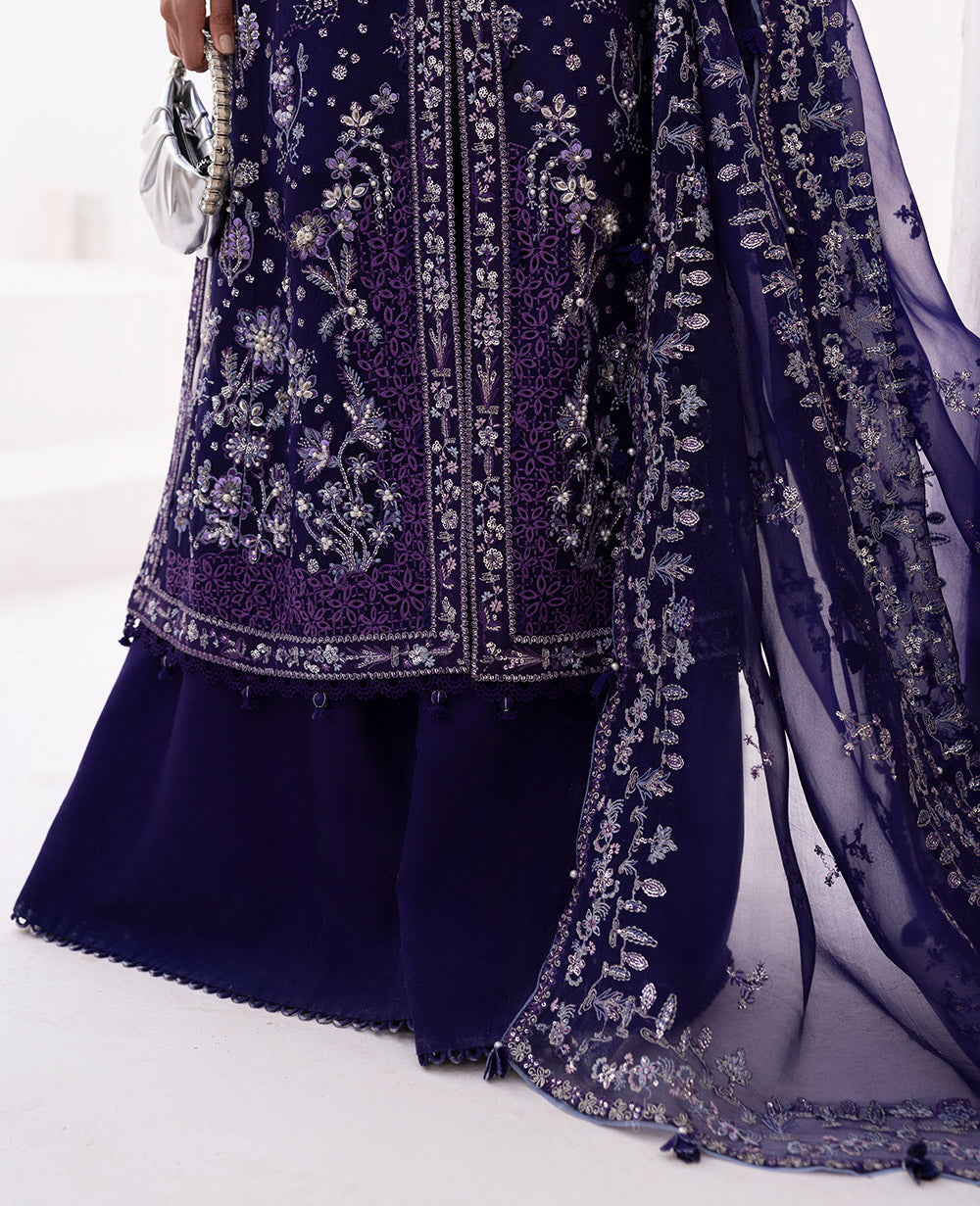Pakistani Deep Purple Embellished Organza Jacket Set (3-Piece) - Image 6