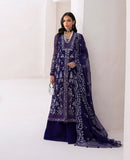 Deep Purple Hand-Embellished Organza Jacket Salwar Kameez (4-Piece) - Image 2
