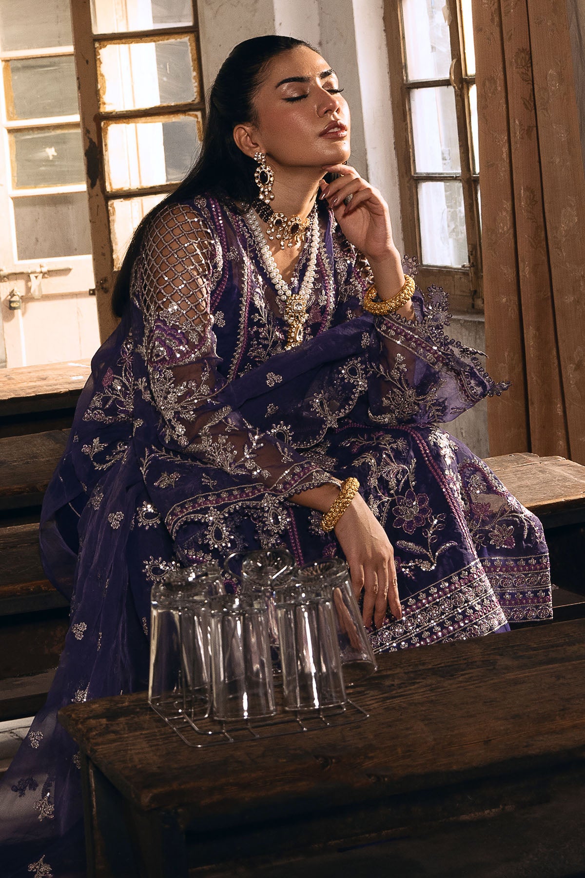 Deep Purple Embroidered Organza 3-Piece Suit - Image 4