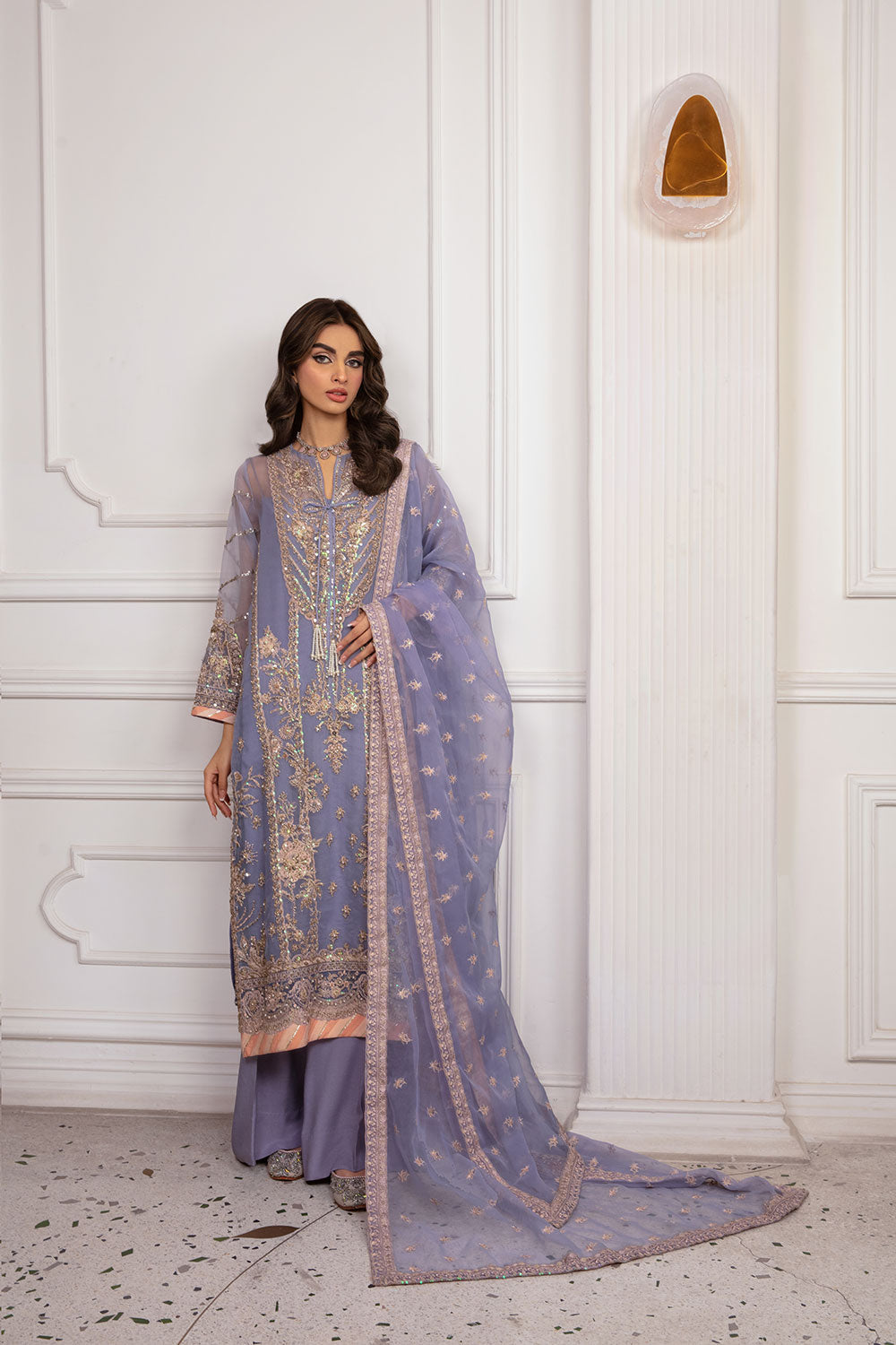 Lavender Hand-Embellished Organza Salwar Kameez (3-Piece) - Image 2