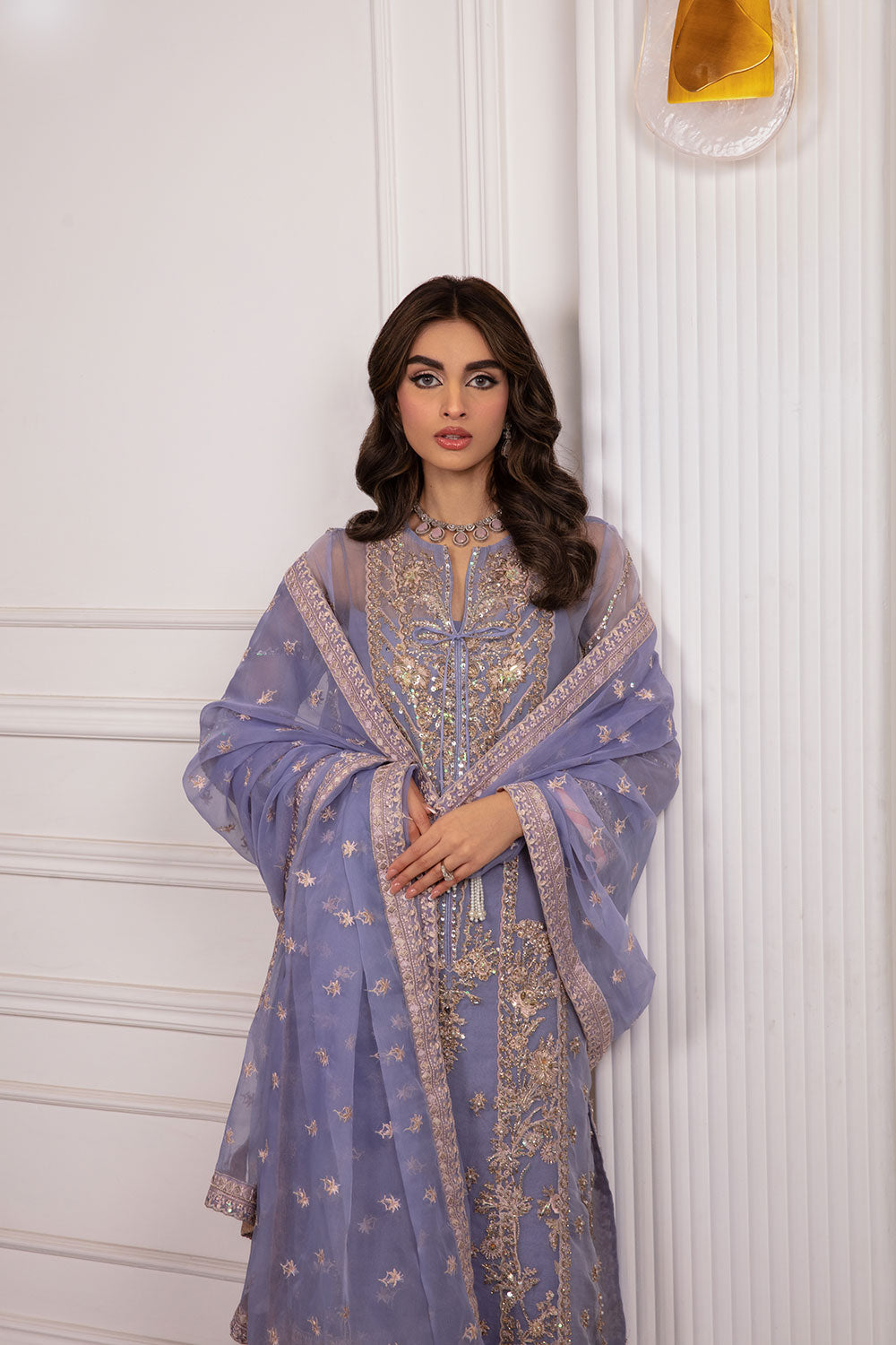 Lavender Hand-Embellished Organza Salwar Kameez (3-Piece) - Image 3