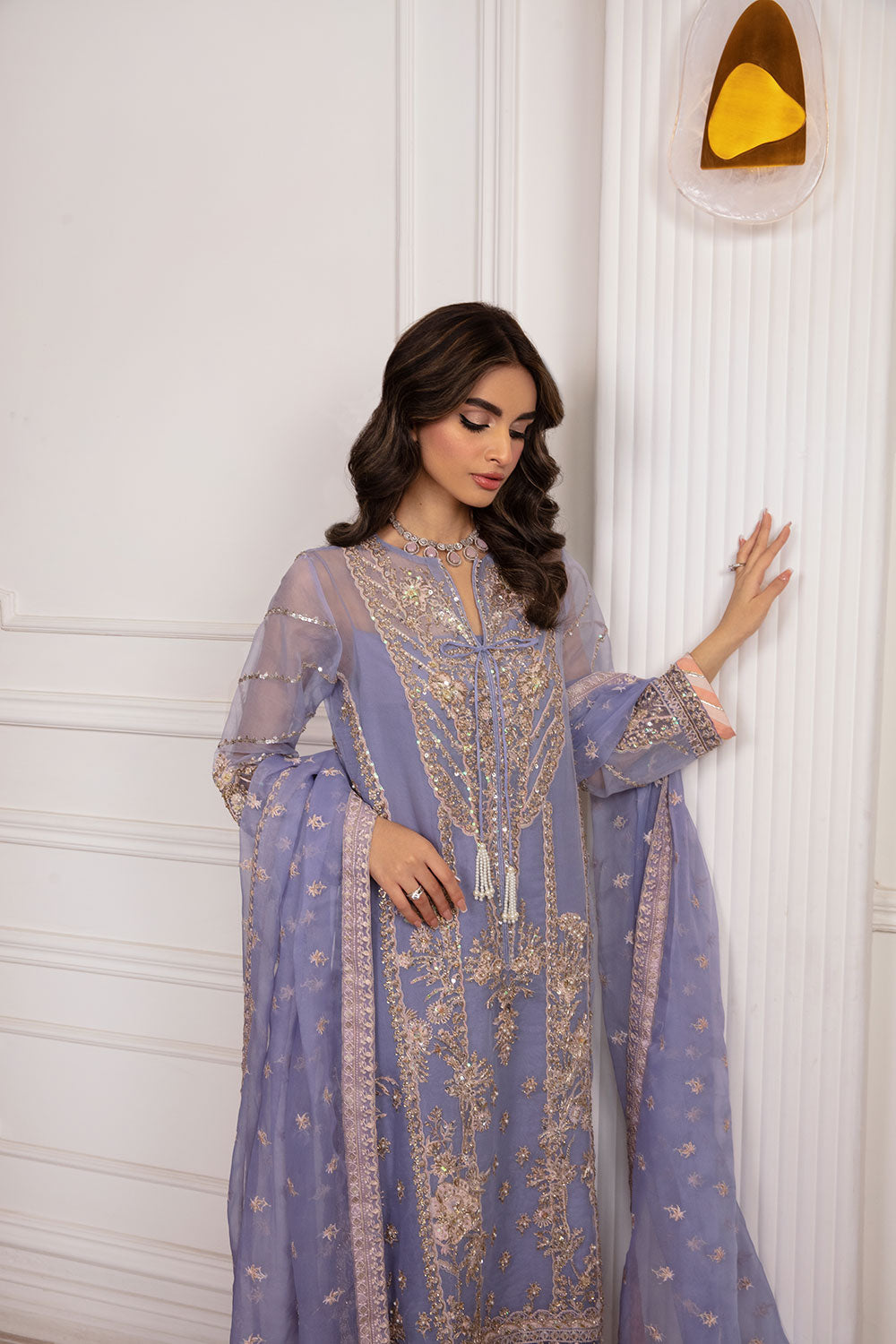 Lavender Hand-Embellished Organza Salwar Kameez (3-Piece) - Image 5