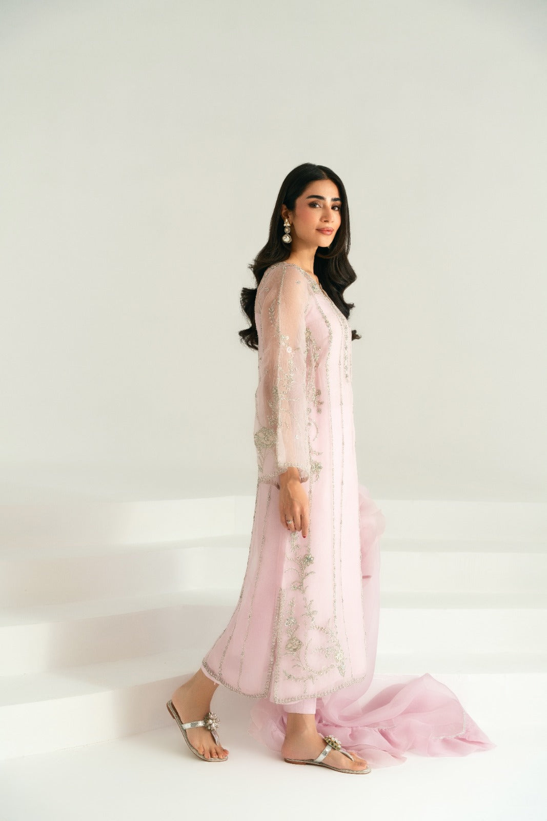 Pakistani Pastel Lilac Embroidered Organza Salwar Kameez (3-Piece) - Image 5