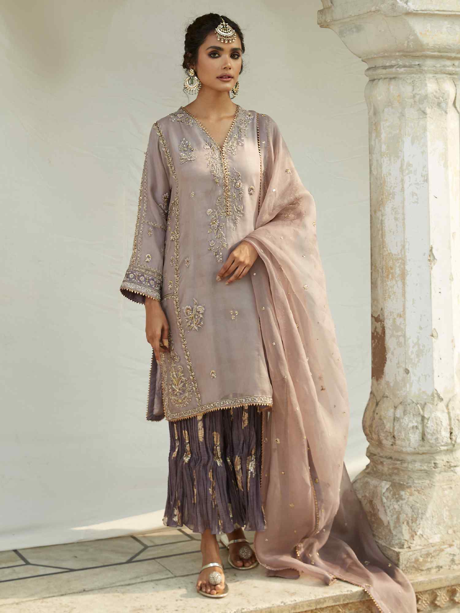 Pakistani Lavender Zardozi Organza Salwar Kameez (3-Piece) - Image 1