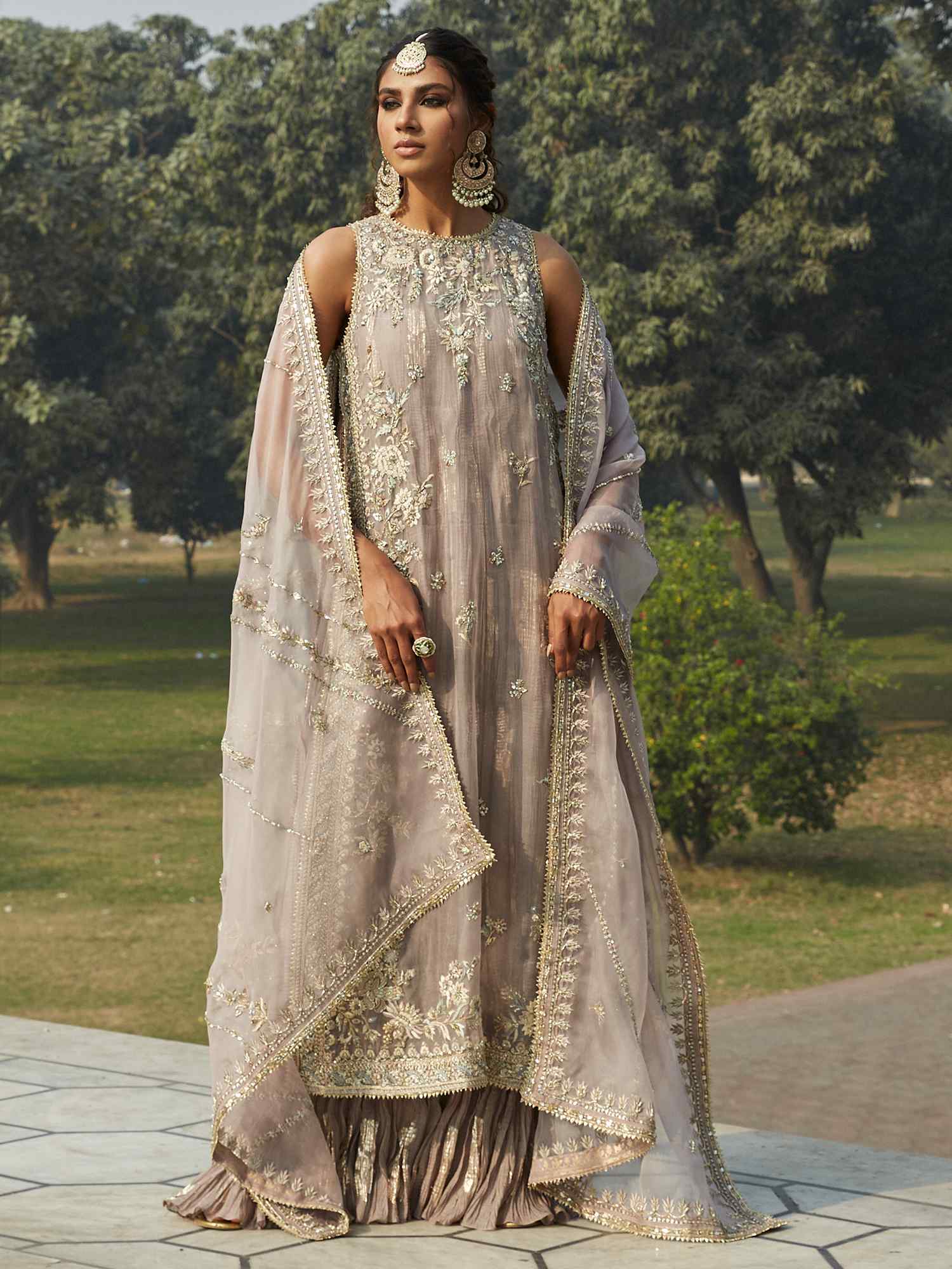 Pakistani Lavender Embroidered Organza Salwar Kameez (3-Piece) - Image 1