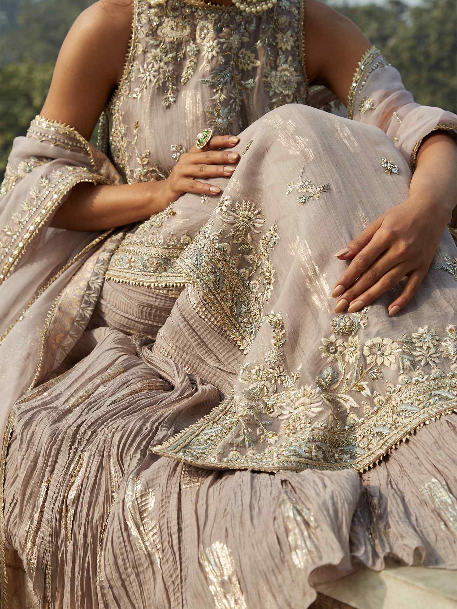 Pakistani Lavender Embroidered Organza Salwar Kameez (3-Piece) - Image 2