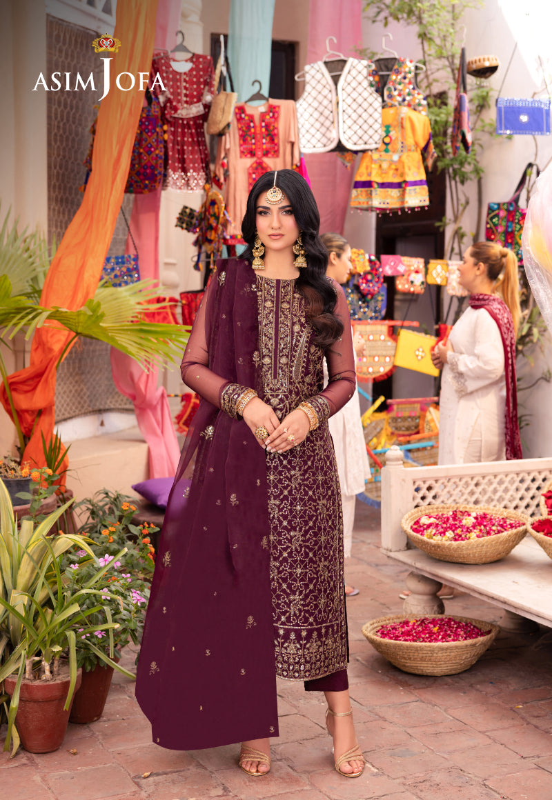 Purple Zari Embroidered Organza & Silk 3-Piece Suit - Image 1