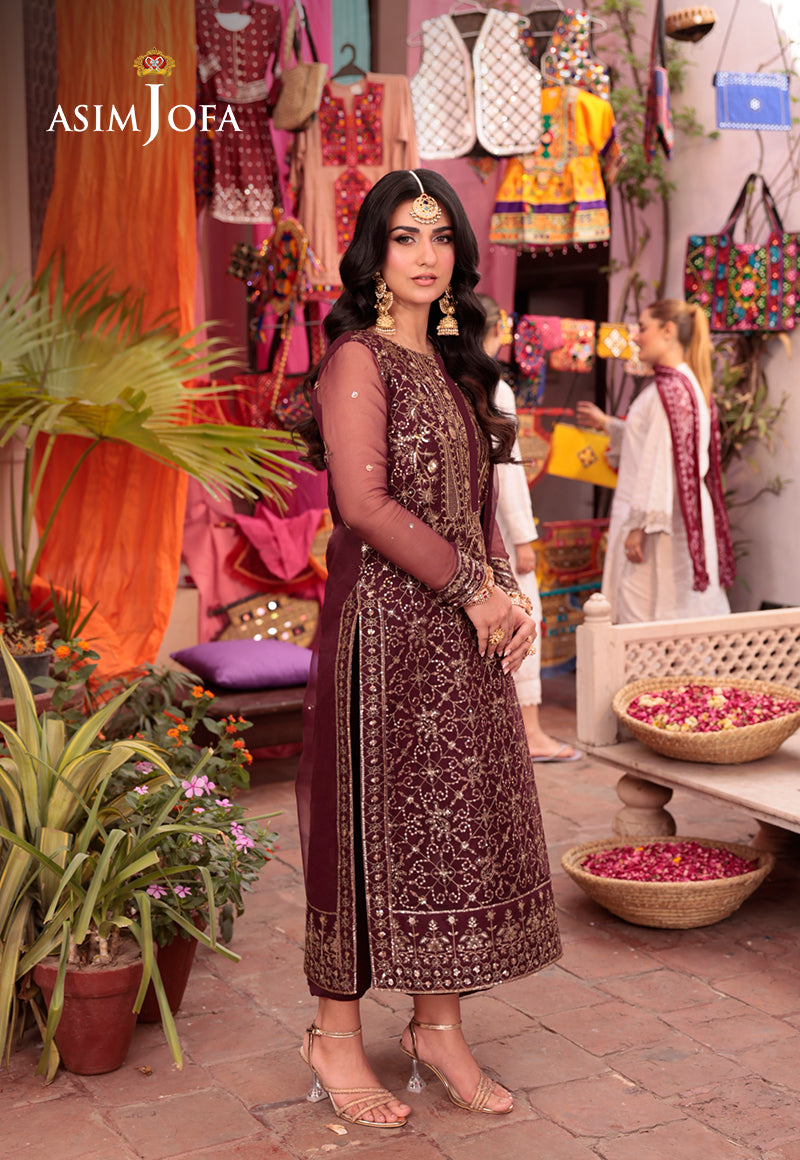 Purple Zari Embroidered Organza & Silk 3-Piece Suit - Image 2