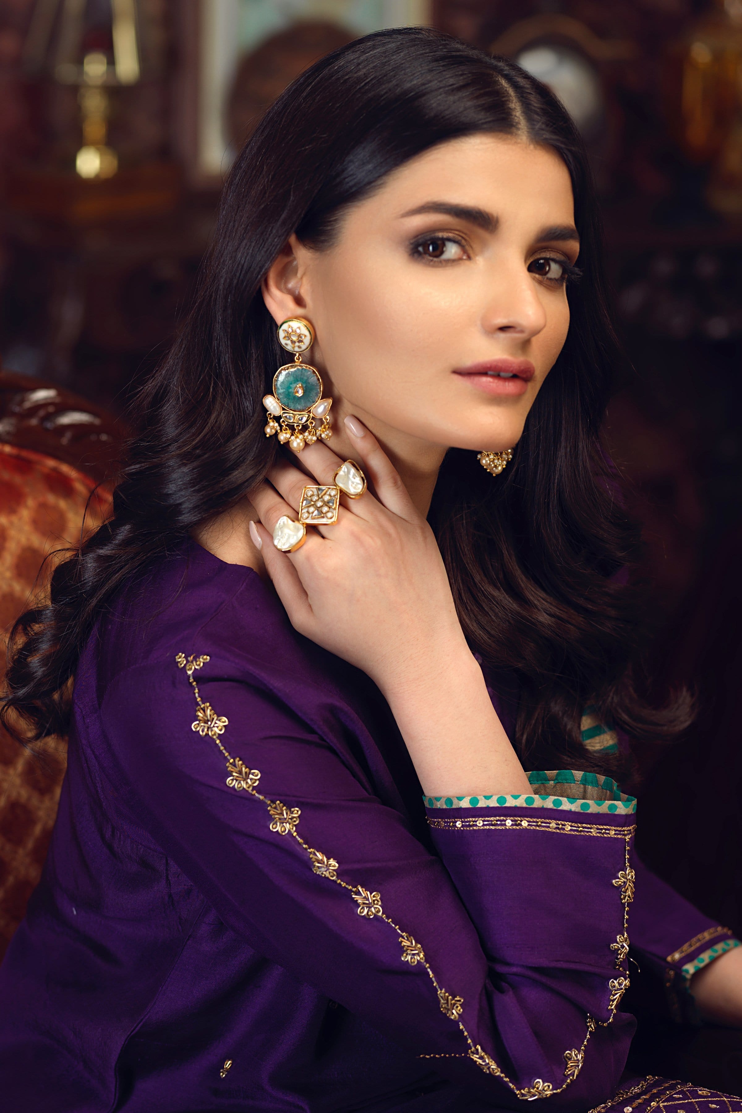 Deep Purple Embroidered PK Raw Silk Salwar Kameez (3-Piece) - Image 4