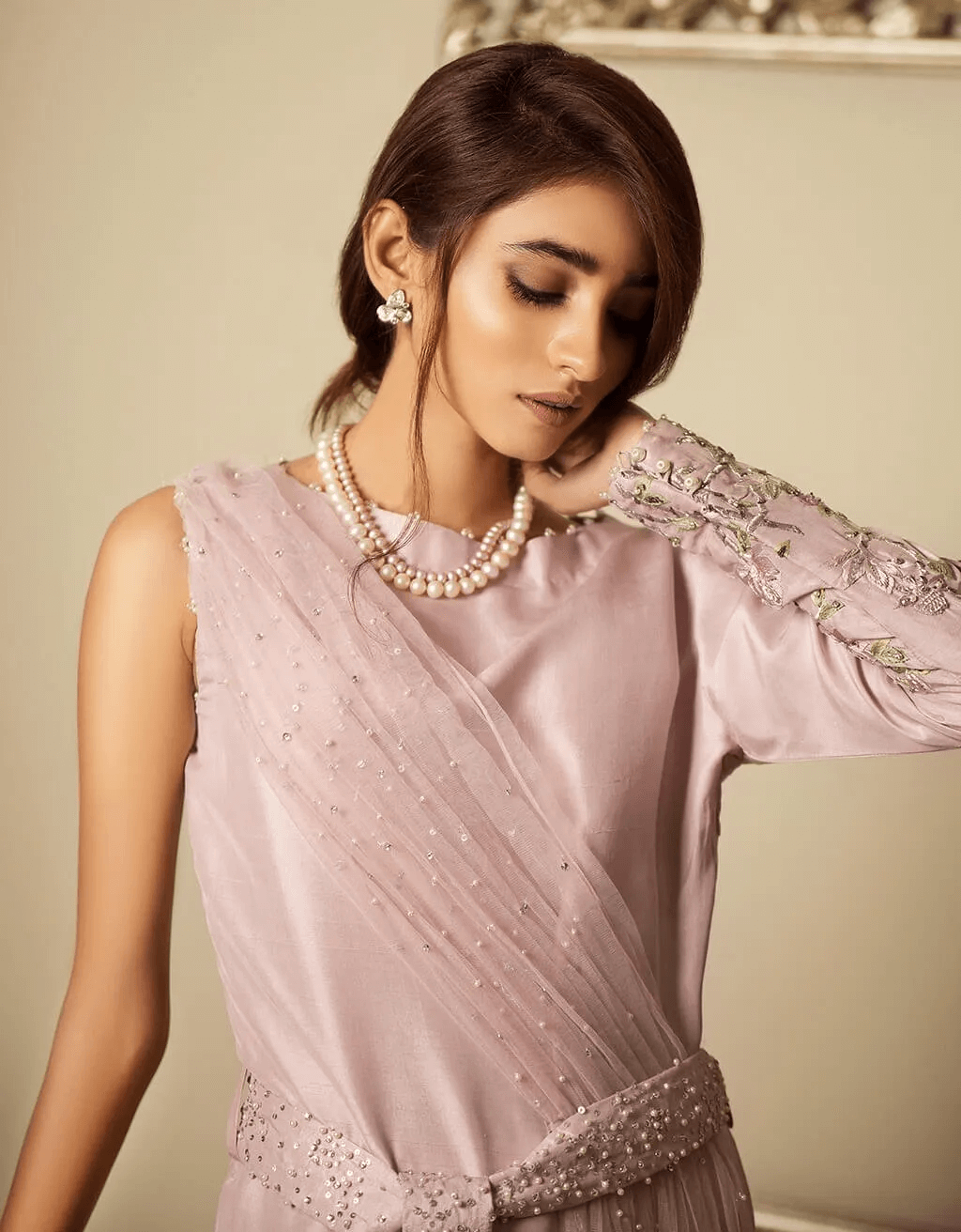 Pakistani Lilac Embroidered Pure Fabric Salwar Kameez (3-Piece) - Image 3