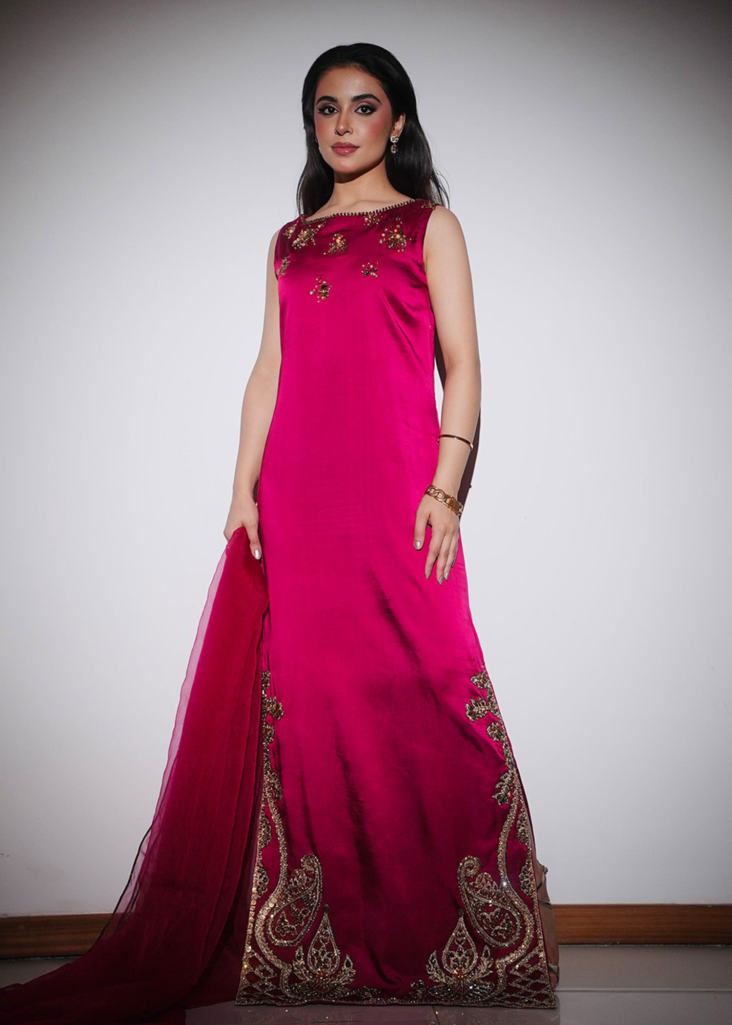 Pakistani Beetroot Ada Embroidered Pure Silk Salwar Kameez (3-Piece) - Image 1