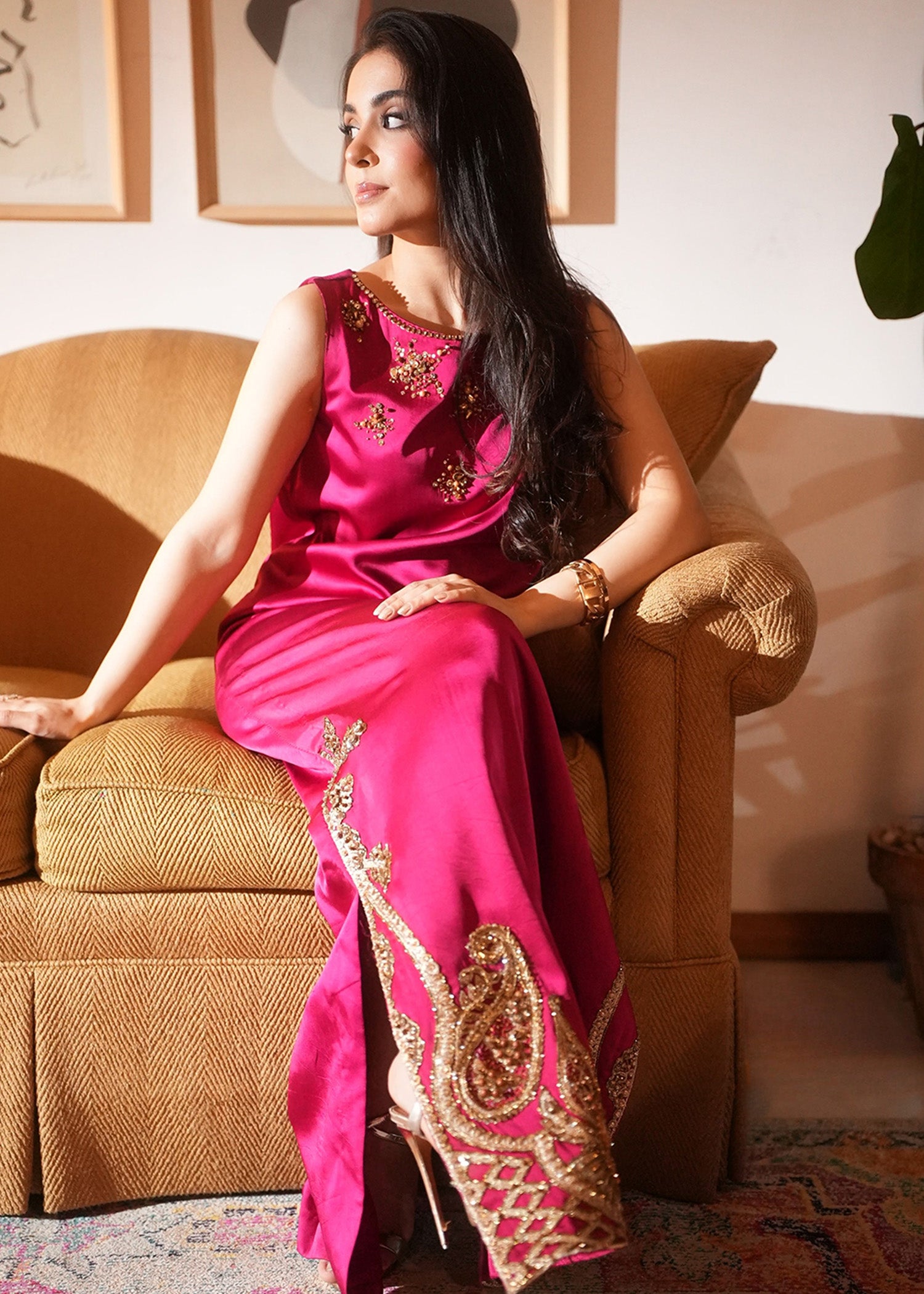 Pakistani Beetroot Ada Embroidered Pure Silk Salwar Kameez (3-Piece) - Image 2