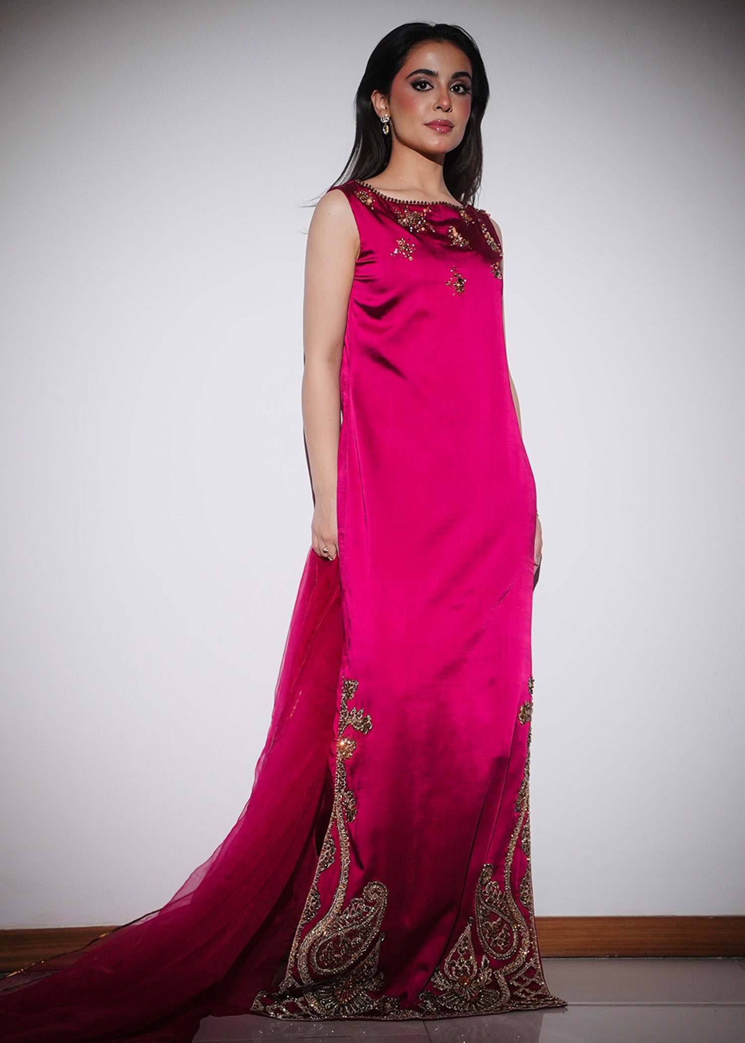 Pakistani Beetroot Ada Embroidered Pure Silk Salwar Kameez (3-Piece) - Image 4