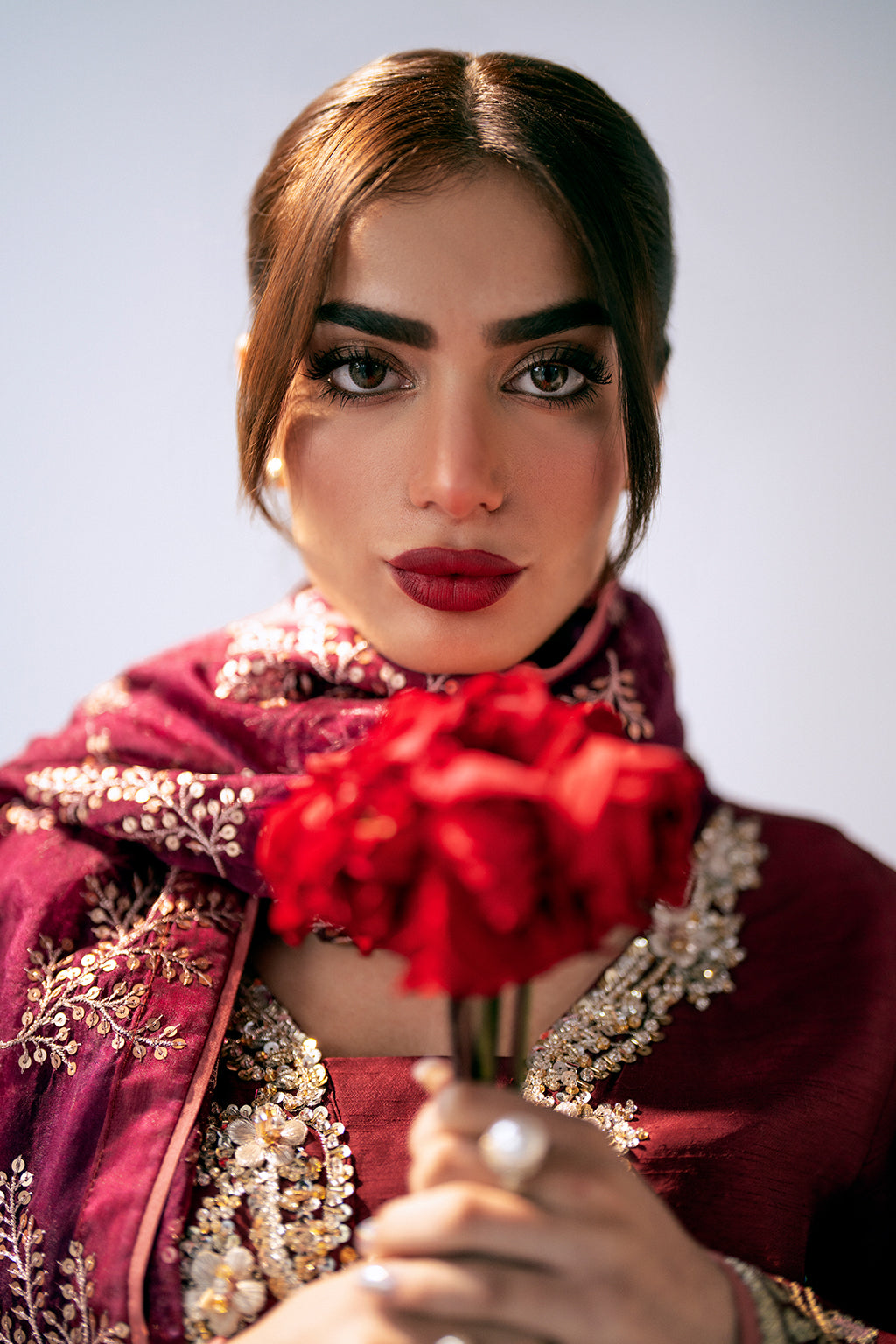 Deep Plum Embroidered Korean Raw Silk Kurta Set (3-Piece) - Image 8