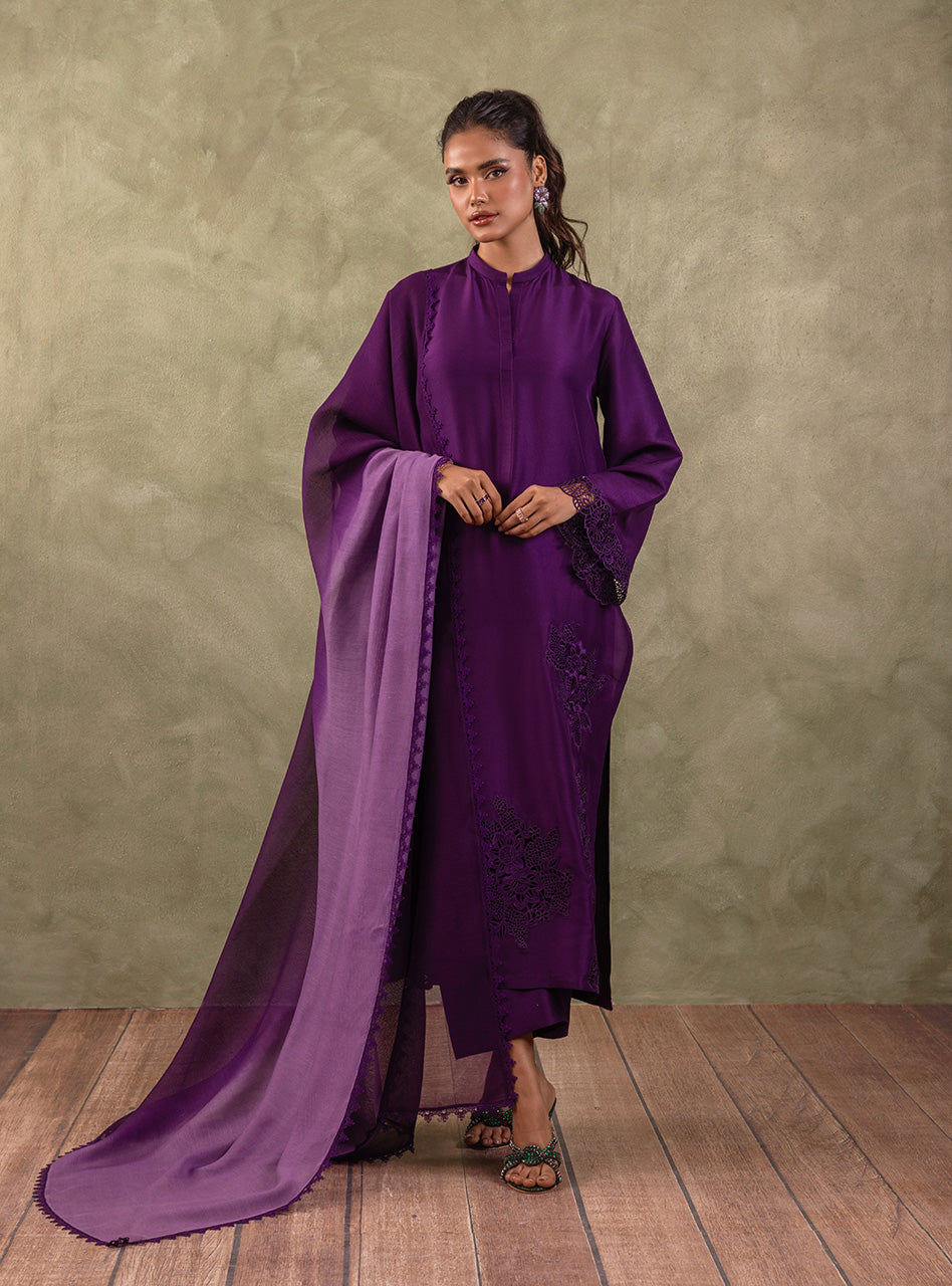 Amethyst Cutwork Raw Silk Salwar Kameez (3-Piece) - Image 1