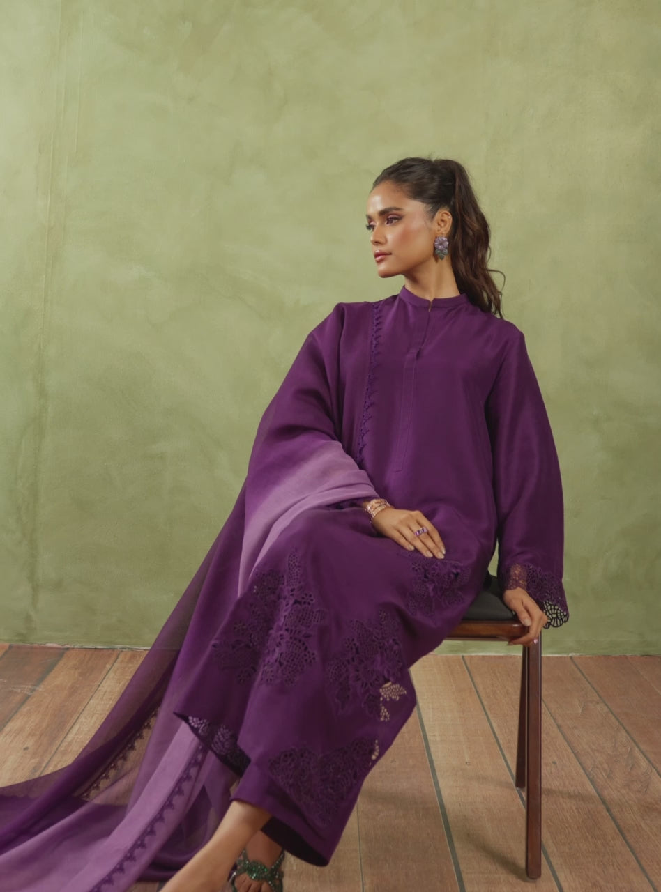 Amethyst Cutwork Raw Silk Salwar Kameez (3-Piece) - Image 11