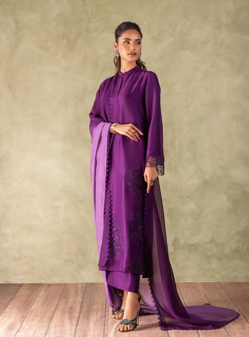Amethyst Cutwork Raw Silk Salwar Kameez (3-Piece) - Image 3
