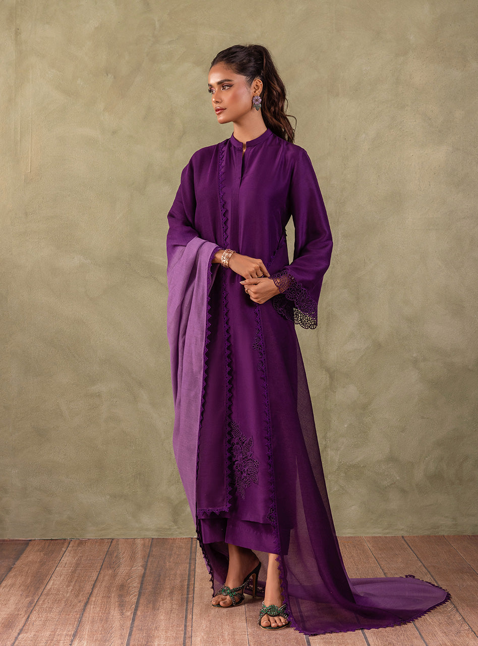 Amethyst Cutwork Raw Silk Salwar Kameez (3-Piece) - Image 4