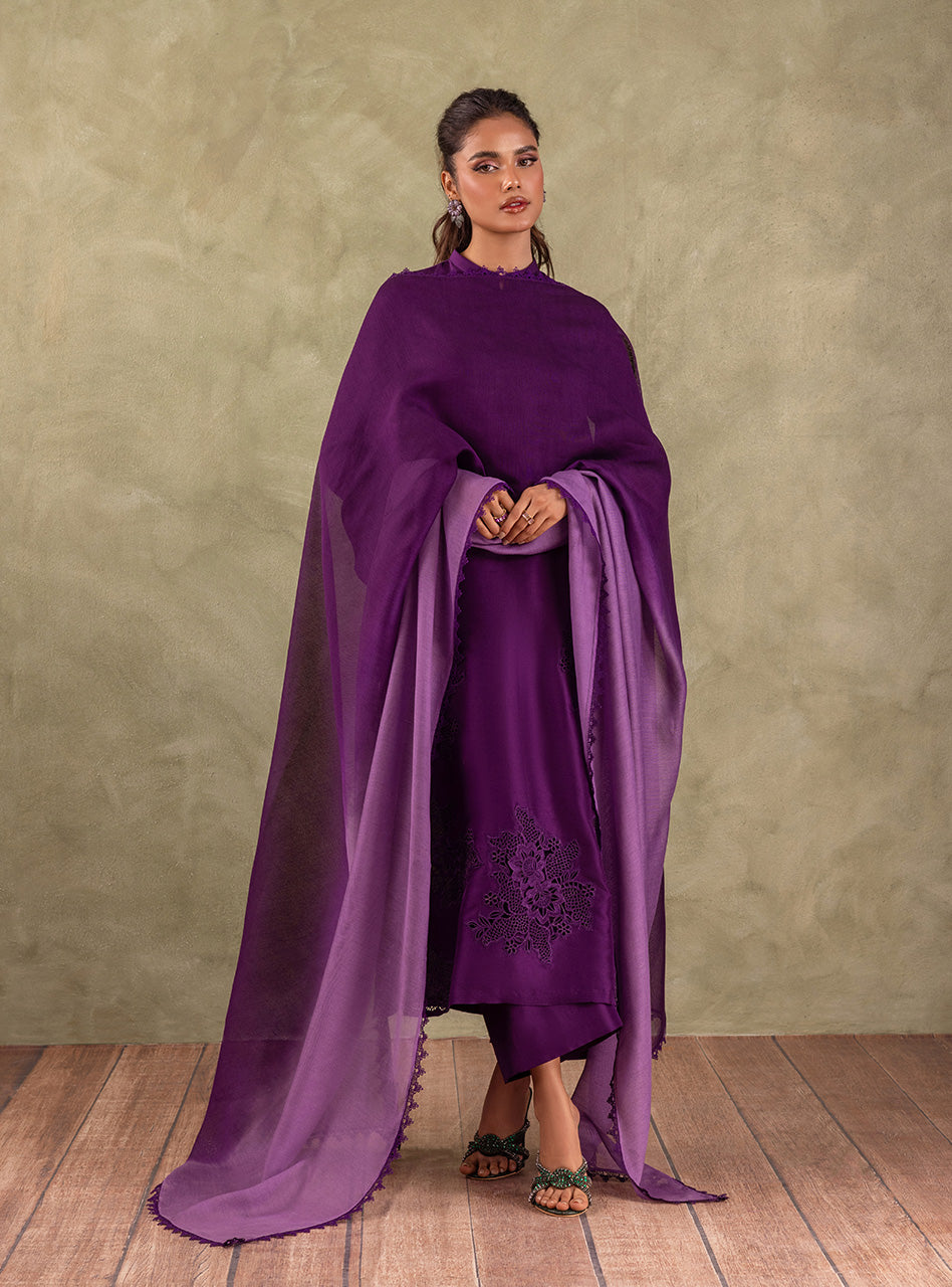 Amethyst Cutwork Raw Silk Salwar Kameez (3-Piece) - Image 6