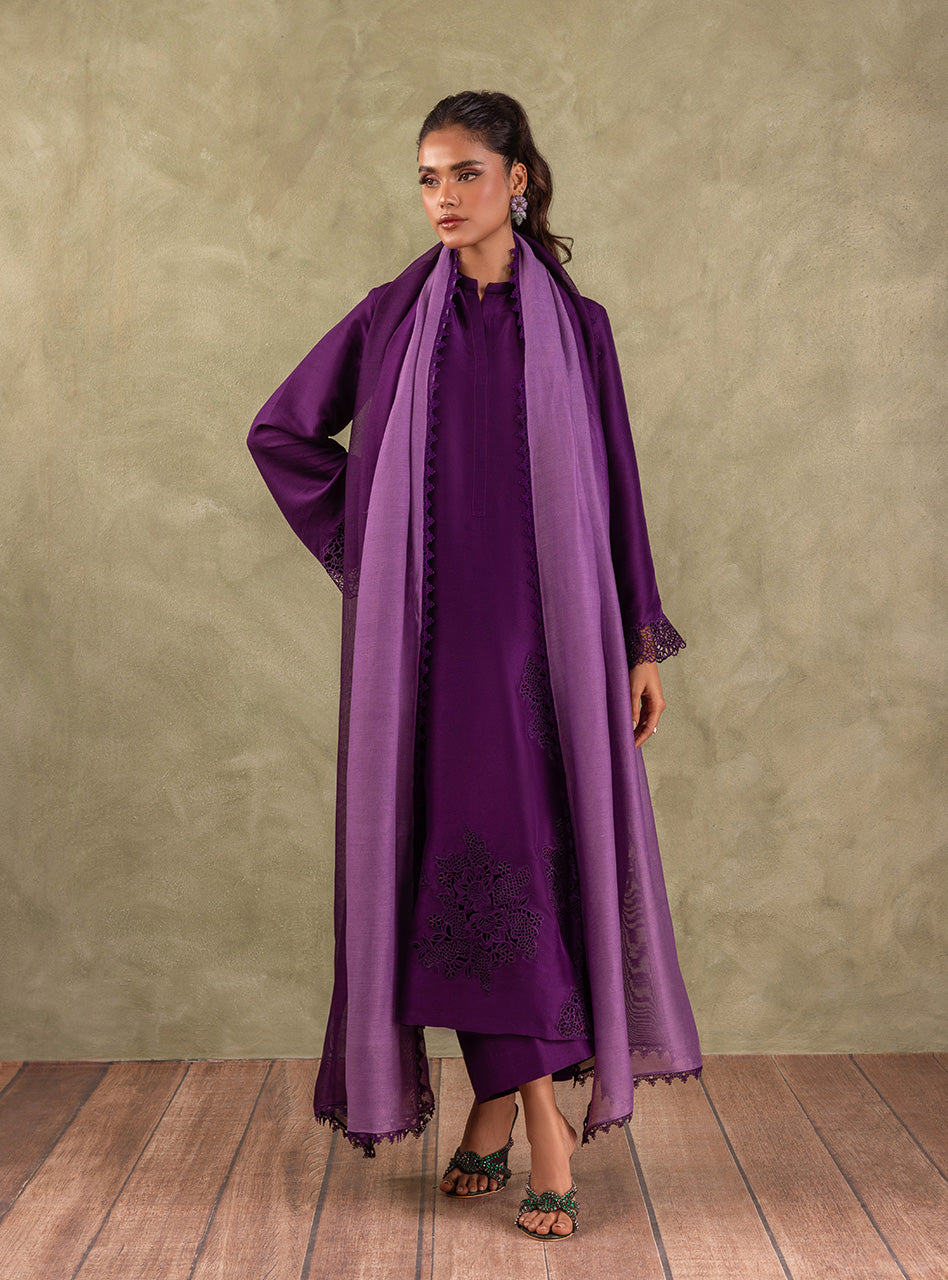 Amethyst Cutwork Raw Silk Salwar Kameez (3-Piece) - Image 7