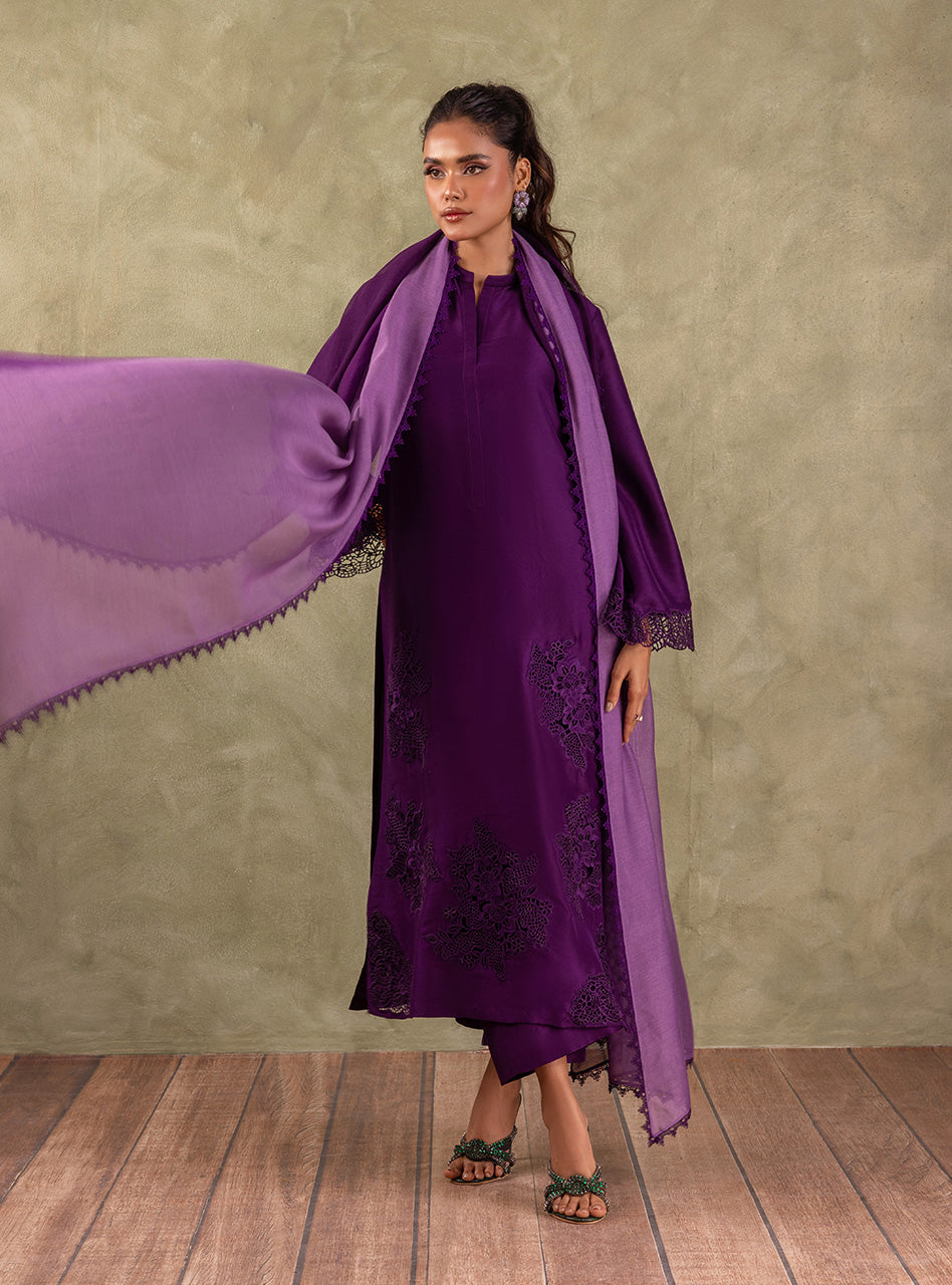 Amethyst Cutwork Raw Silk Salwar Kameez (3-Piece) - Image 8